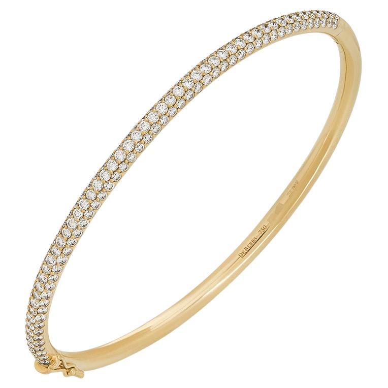 Rare De Beers Rare Yellow Gold Classic Diamond Three Row Bangle For Sale