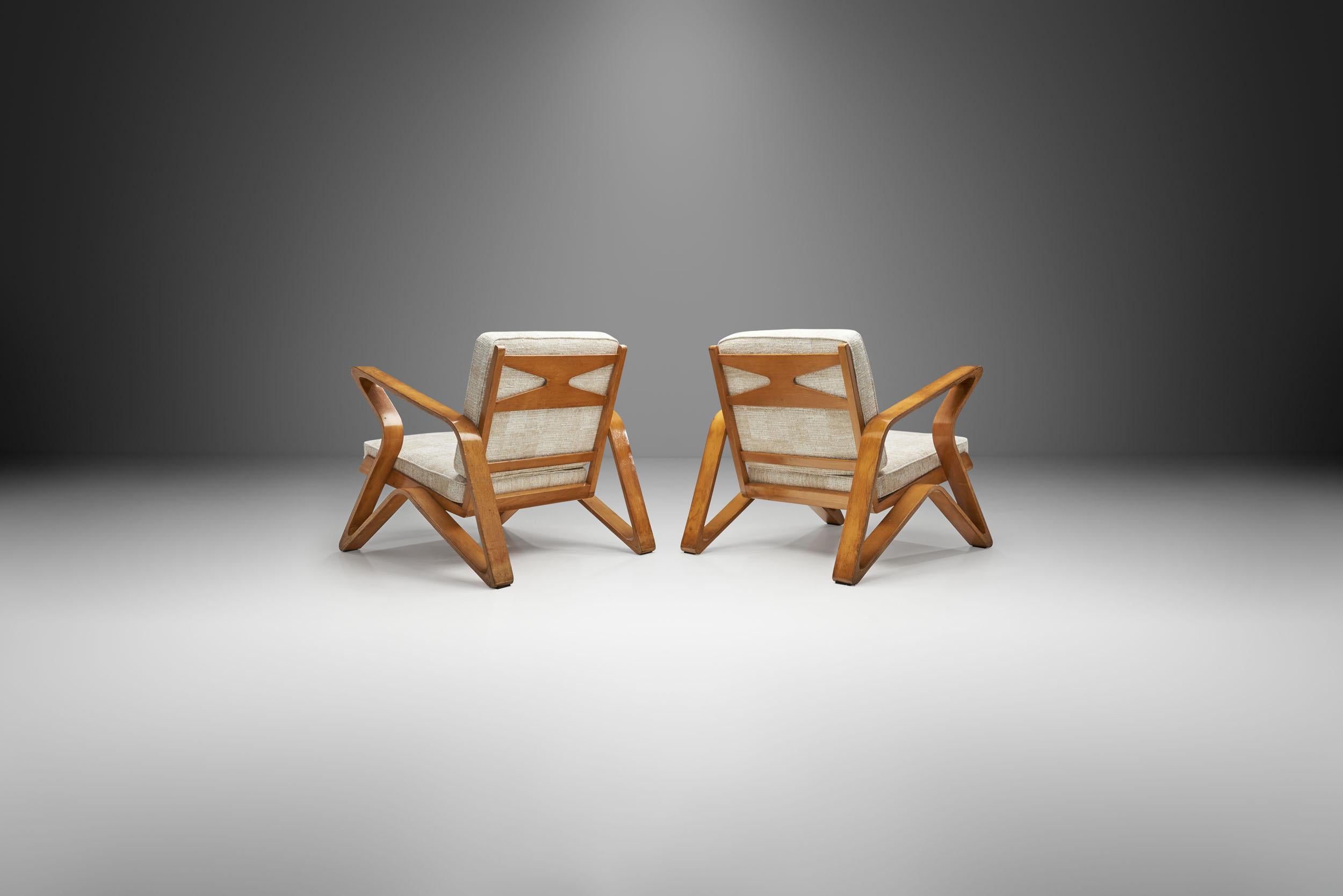 Mid-Century Modern Rare De Coene Frères Lounge Chairs, Belgium, 1950s For Sale