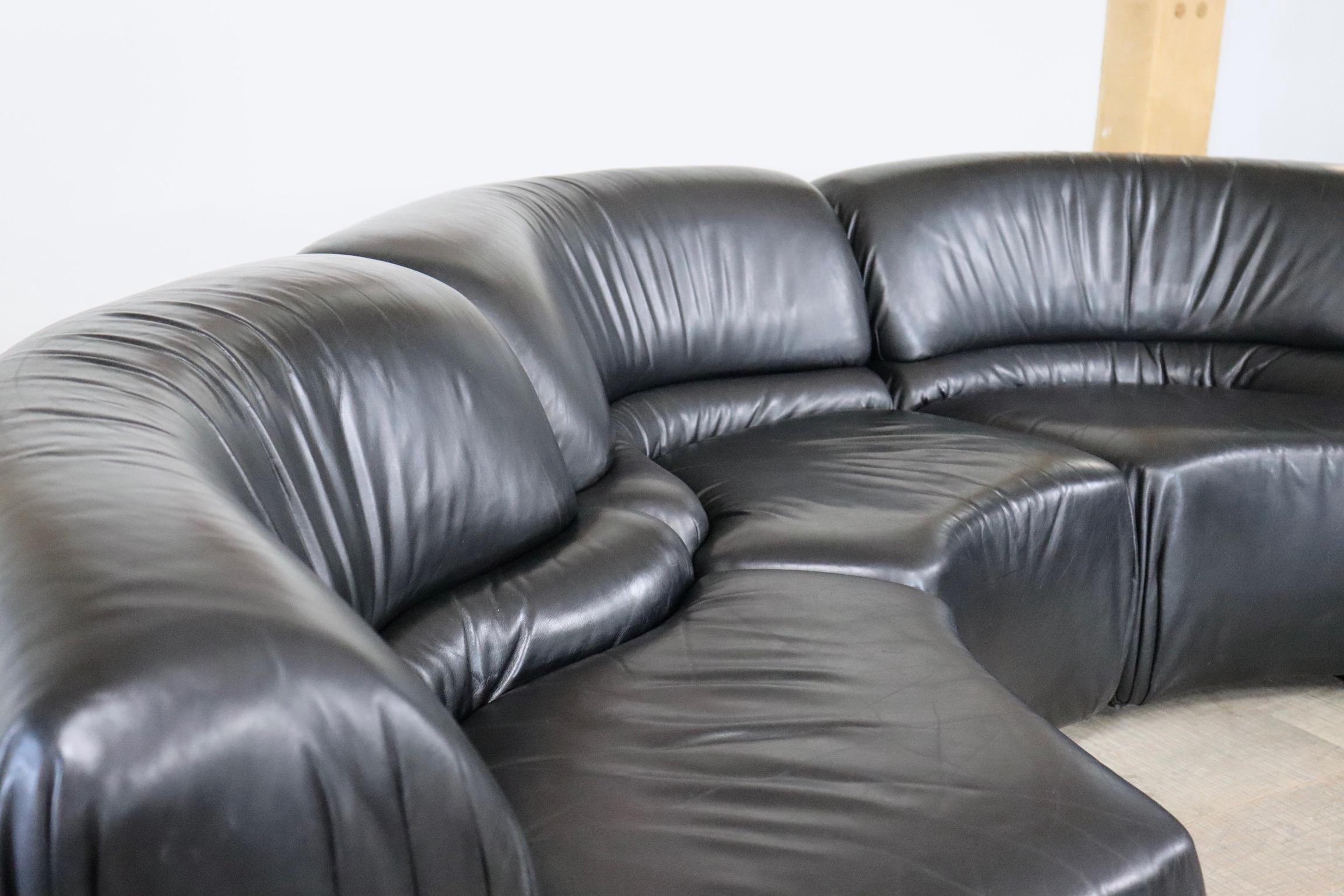Mid-Century Modern Rare De Sede Cosmos Modular Sofa in Black Leather, Switzerland 1970s