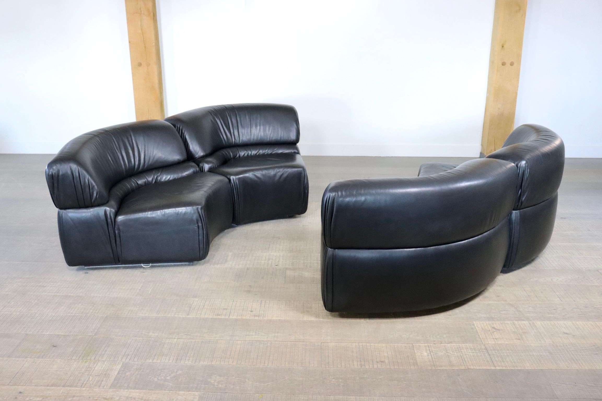 Rare De Sede Cosmos Modular Sofa in Black Leather, Switzerland 1970s 2