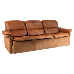 Retro Rare De Sede DS12 Model 1970s Brown Tan Leather and Suede 3 Seater Sofa
