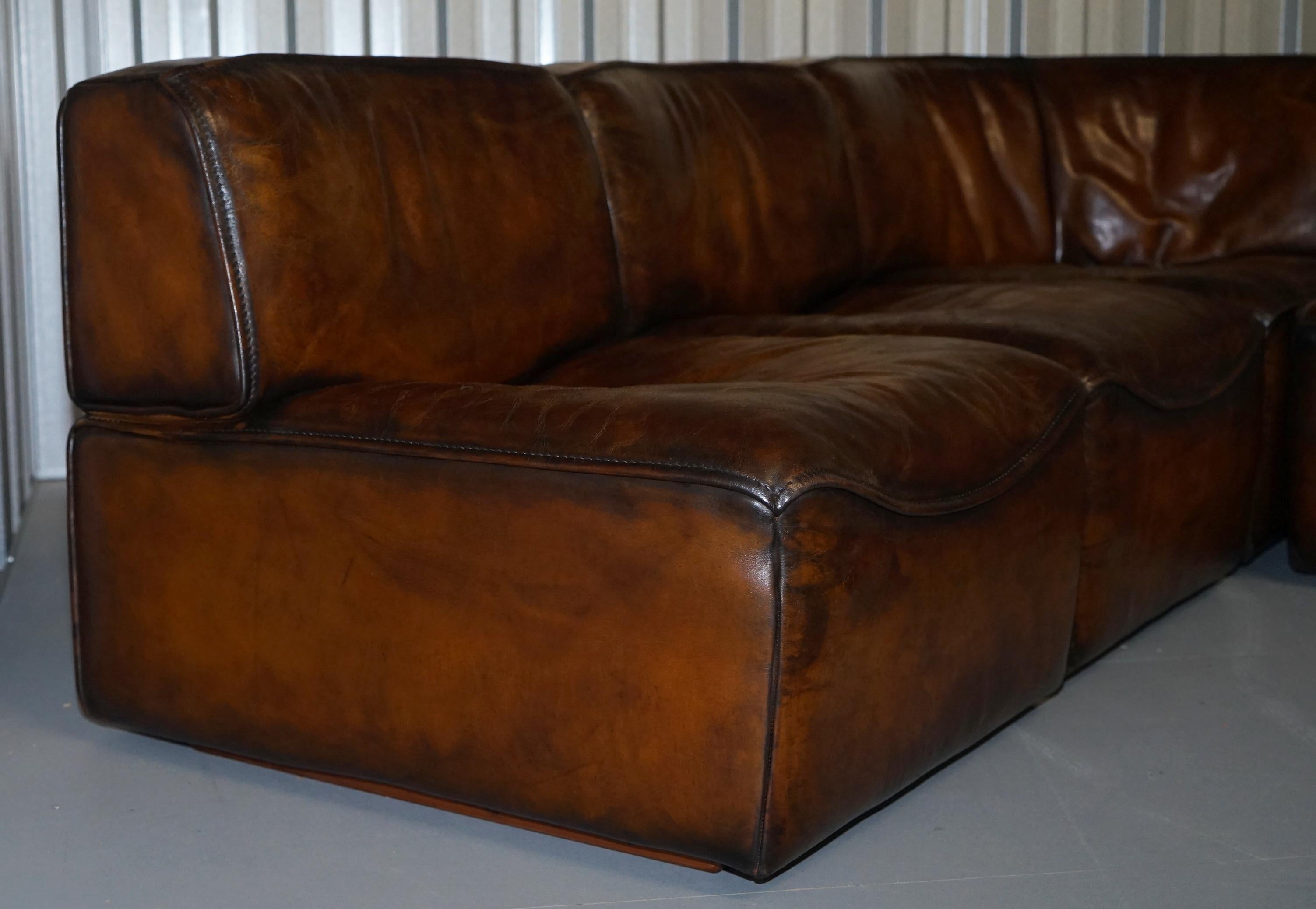 Rare De Sede DS15 Corner Modular Sofa Armchairs Original Paperwork Brown Leather 3