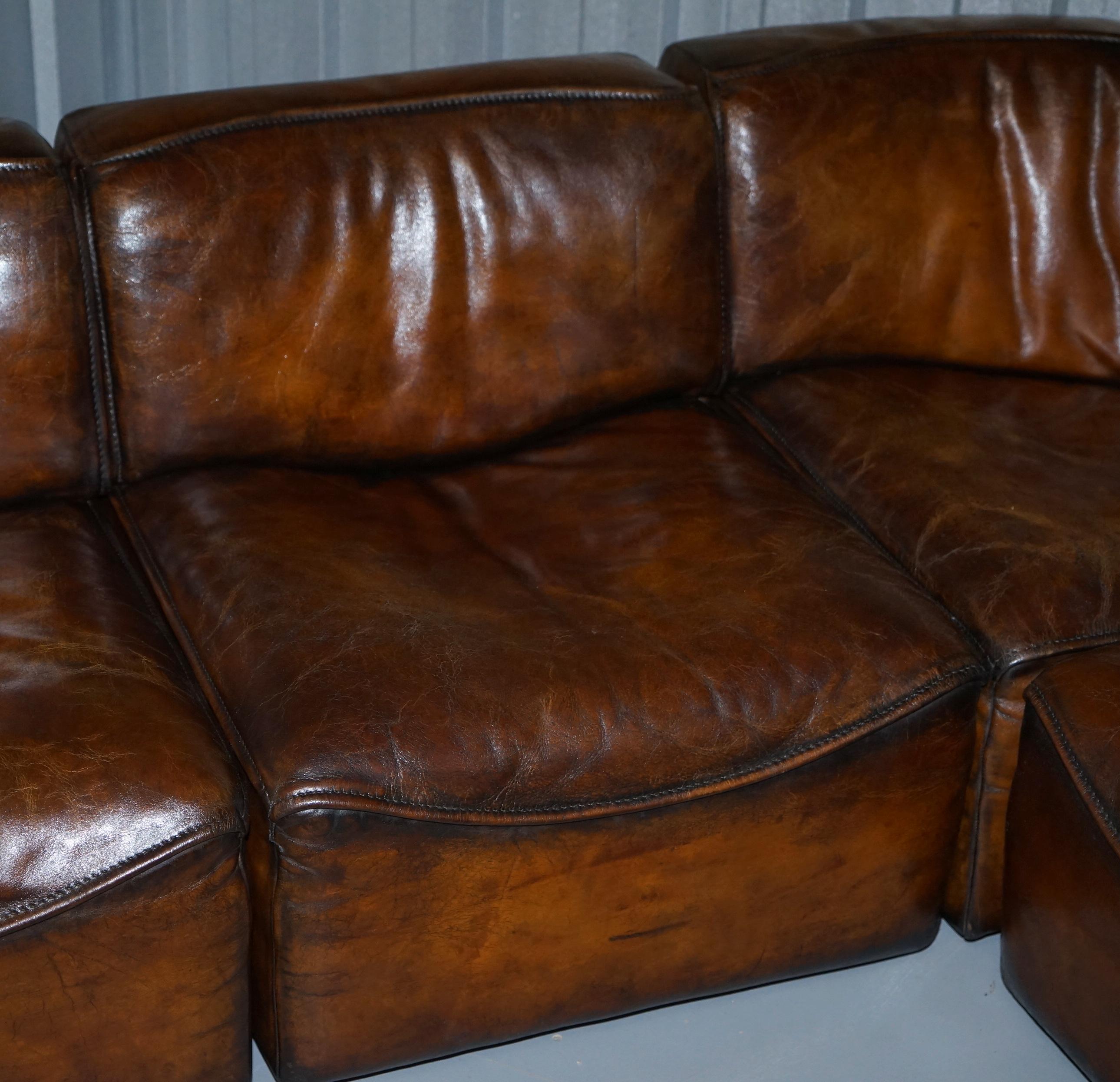 Rare De Sede DS15 Corner Modular Sofa Armchairs Original Paperwork Brown Leather 4