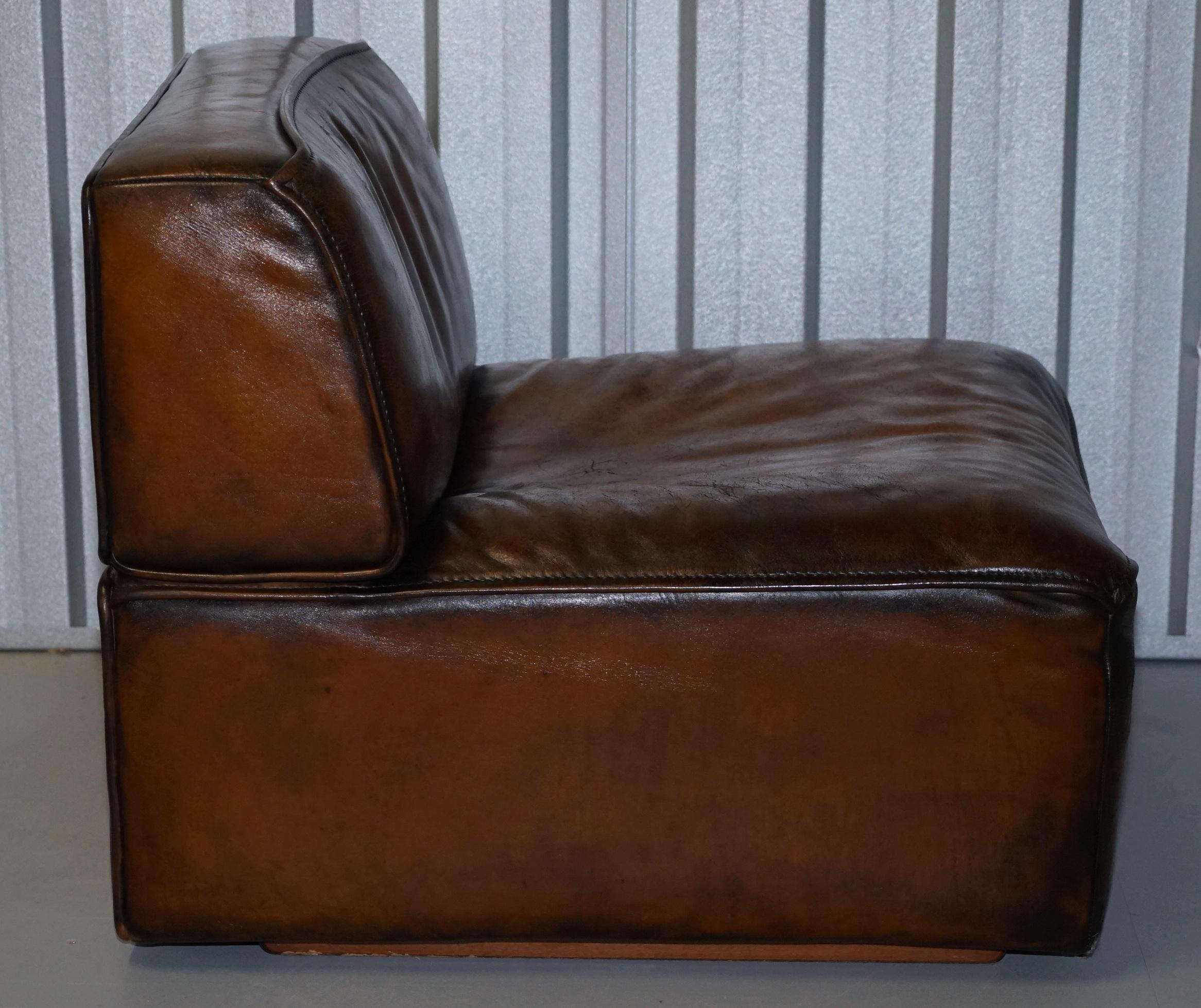 Rare De Sede DS15 Corner Modular Sofa Armchairs Original Paperwork Brown Leather 13