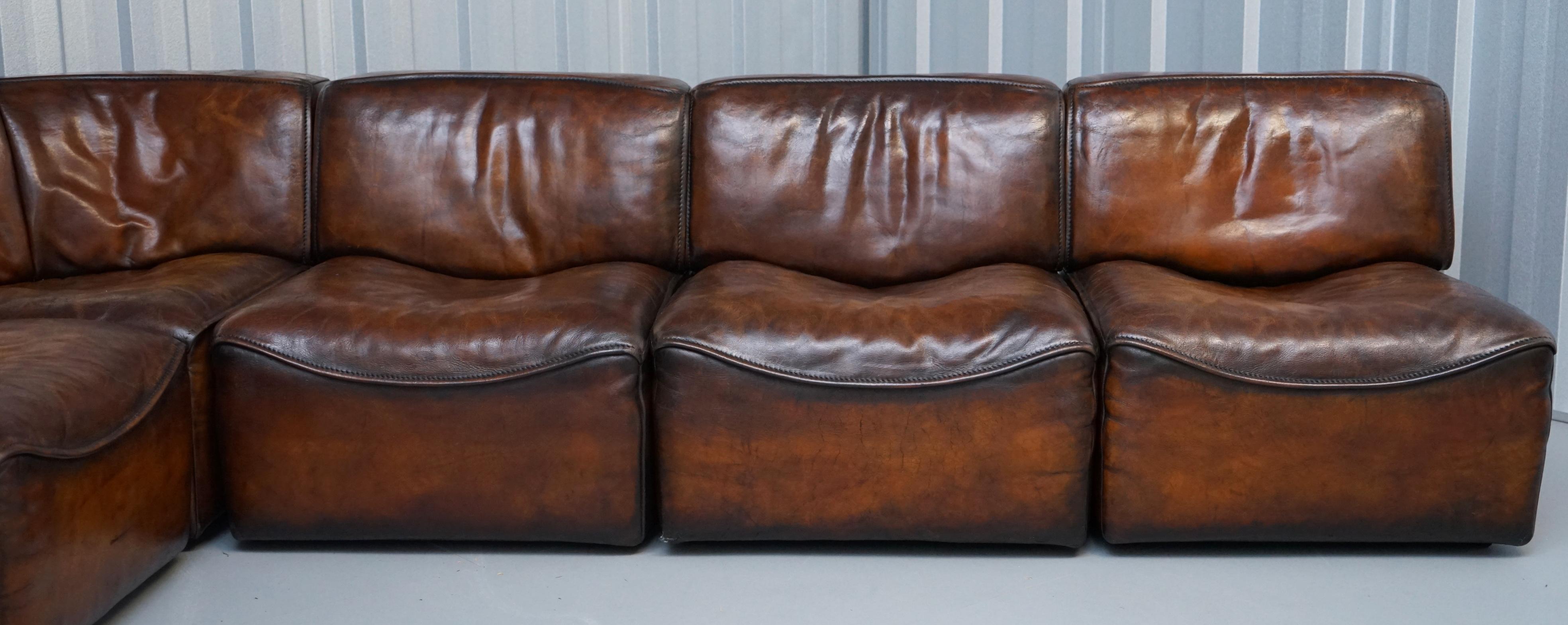 Mid-Century Modern Rare De Sede DS15 Corner Modular Sofa Armchairs Original Paperwork Brown Leather