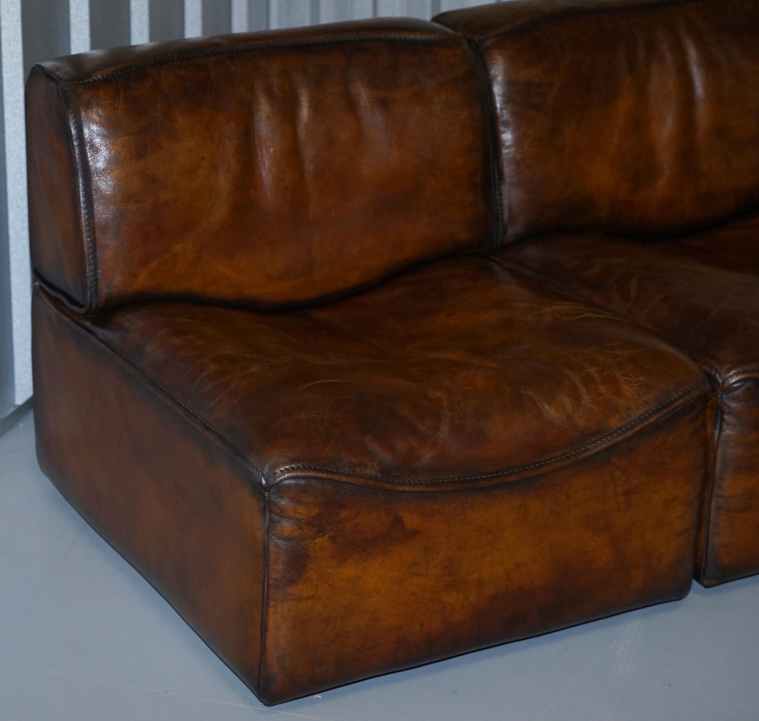 Hand-Crafted Rare De Sede DS15 Corner Modular Sofa Armchairs Original Paperwork Brown Leather