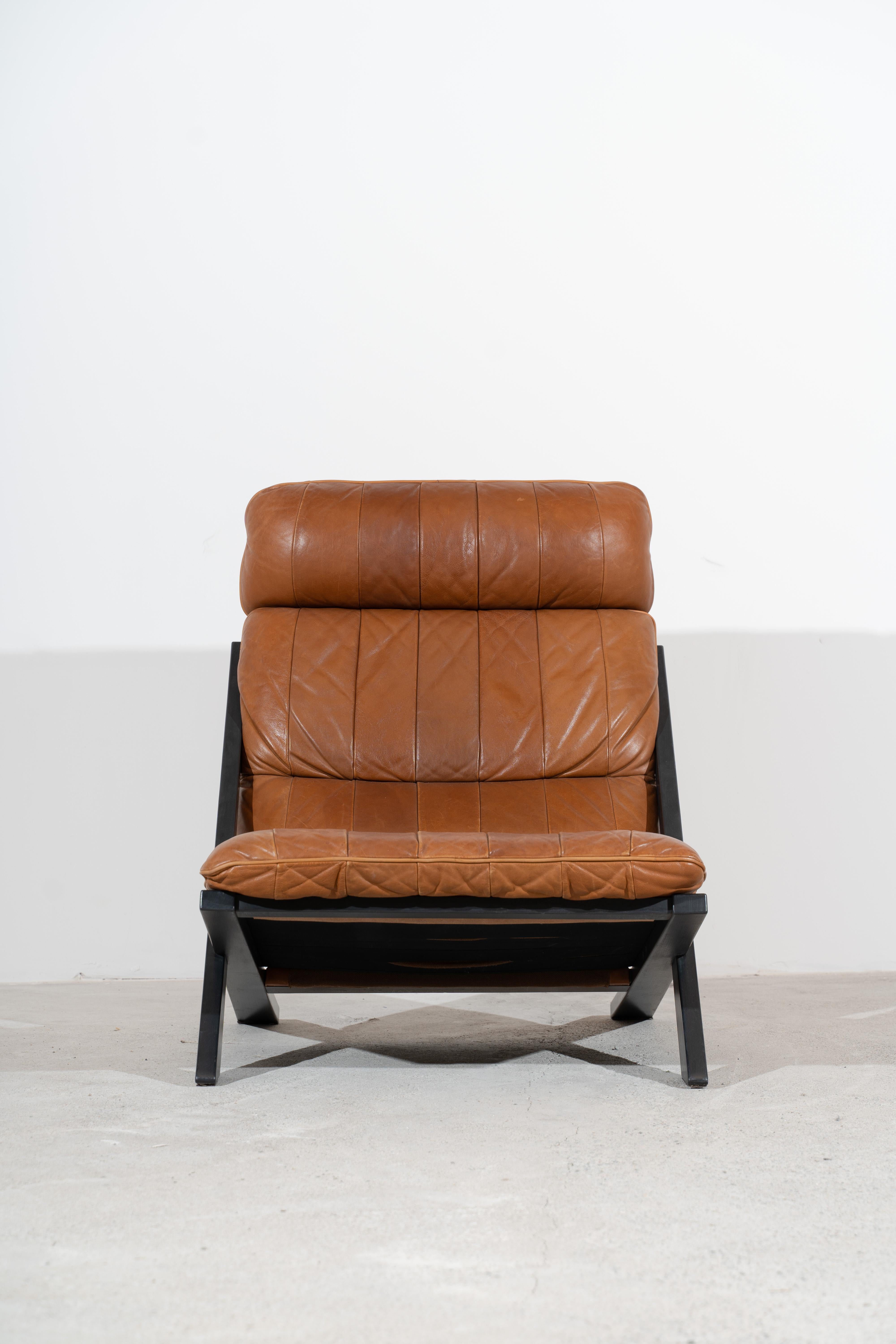 Mid-Century Modern Rare De Sede Lounge Chair Ueli Berger Cognac Leather 1970s High Back