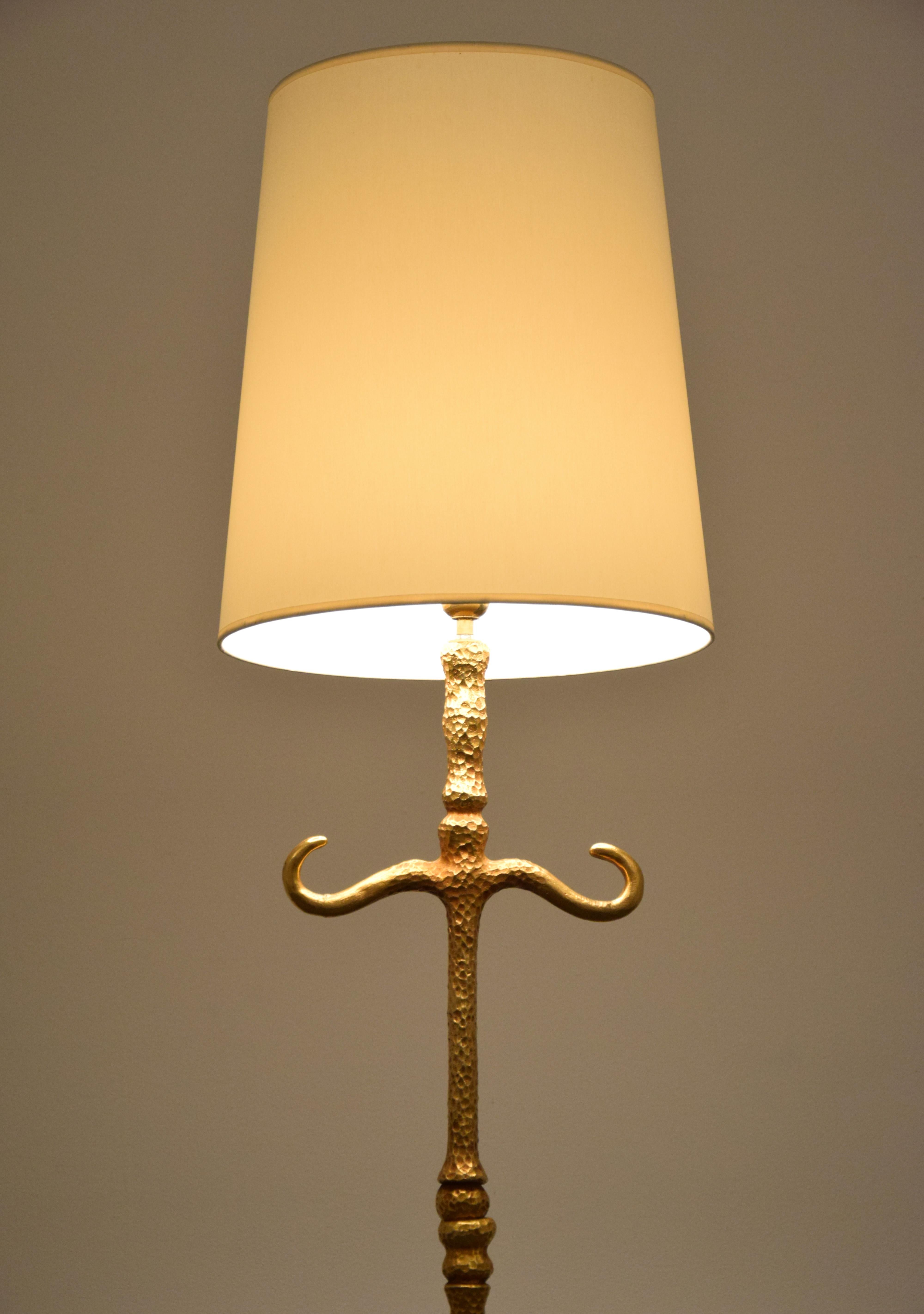 Mid-Century Modern Rare De Wael for Fondica Gilt-Bronze Floor Lamp, Two Available For Sale