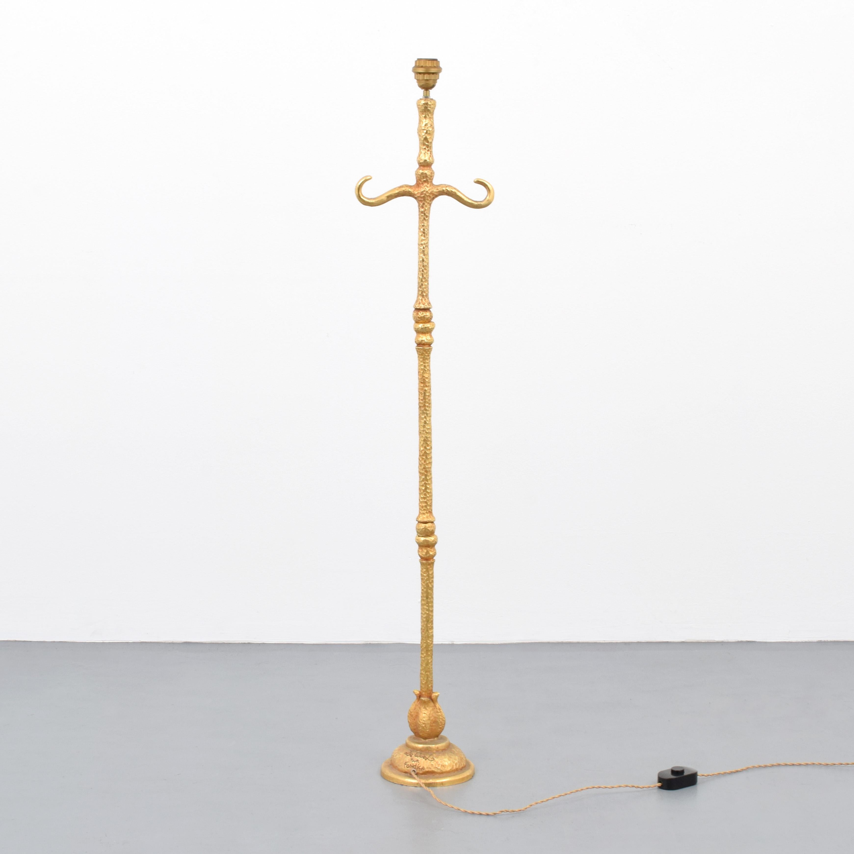 French Rare De Wael for Fondica Gilt-Bronze Floor Lamp, Two Available For Sale
