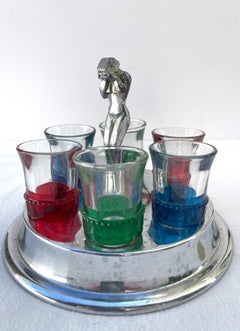 Art Deco Nude Farberware Shot Glass Serviergeschirr-Set aus Glas