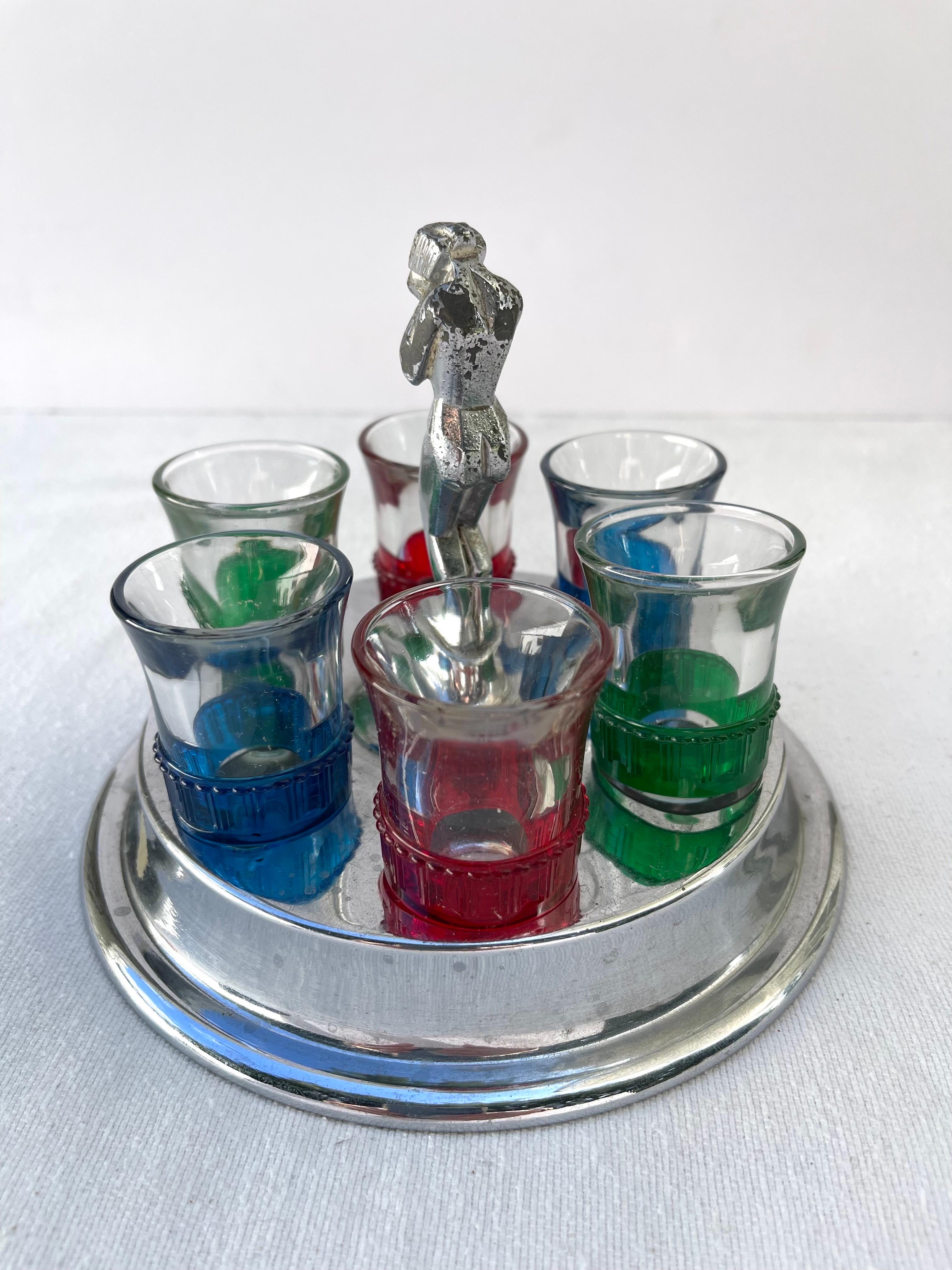 Seltenes Deco Nudefarbenes Farberware Shot Glass Serviergeschirr-Set  im Zustand „Gut“ im Angebot in Redding, CT