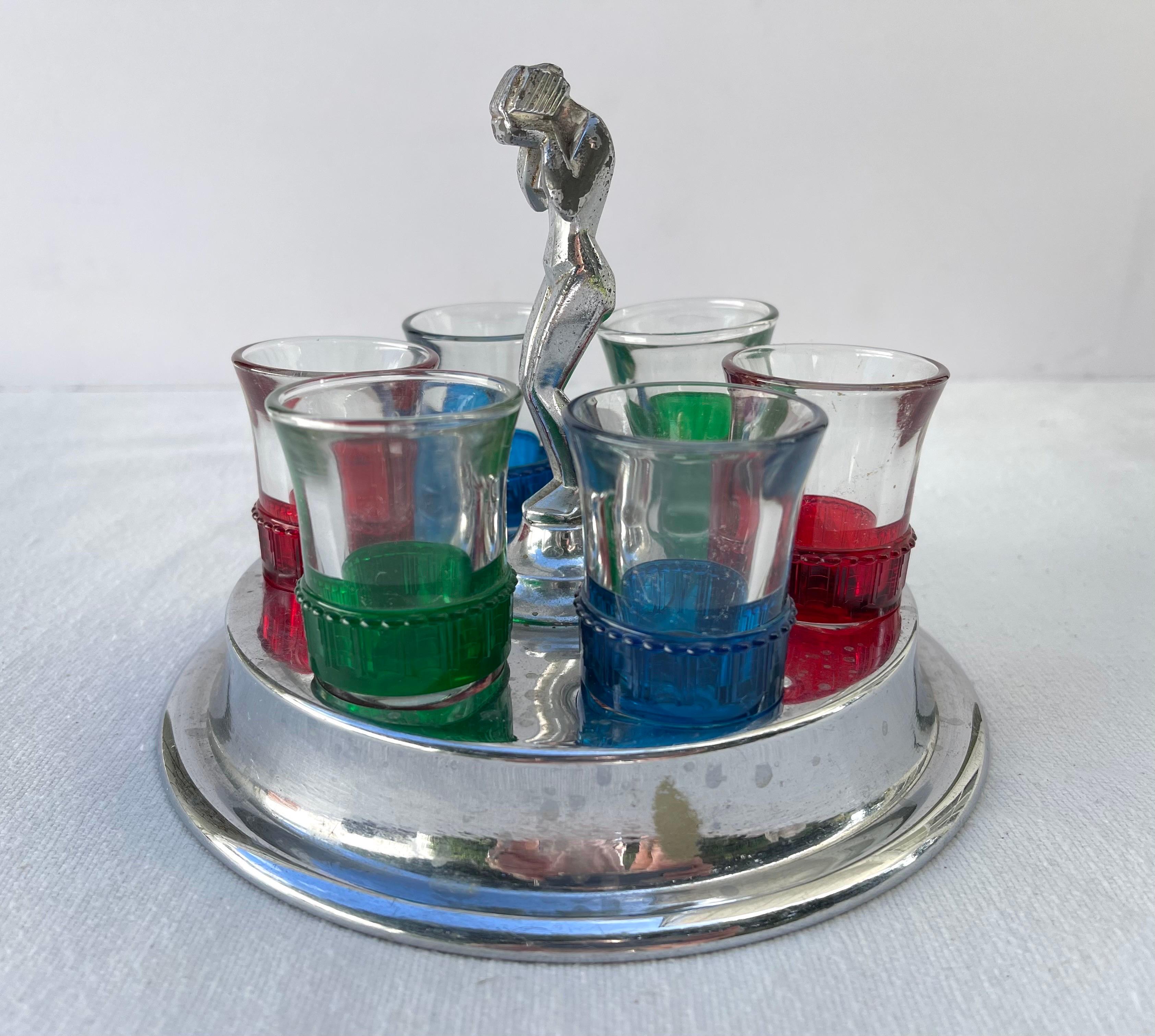 Seltenes Deco Nudefarbenes Farberware Shot Glass Serviergeschirr-Set  (Frühes 20. Jahrhundert) im Angebot