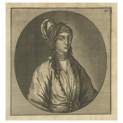 Rara stampa decorativa antica di una donna del Cairo in Egitto, 1698