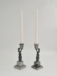 Rari portacandele decorativi in bronzo e pietra ollare, Finlandia, Art Decor