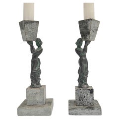 Rare decorative candle holders in bronze and soapstone, Finland, Art Deco