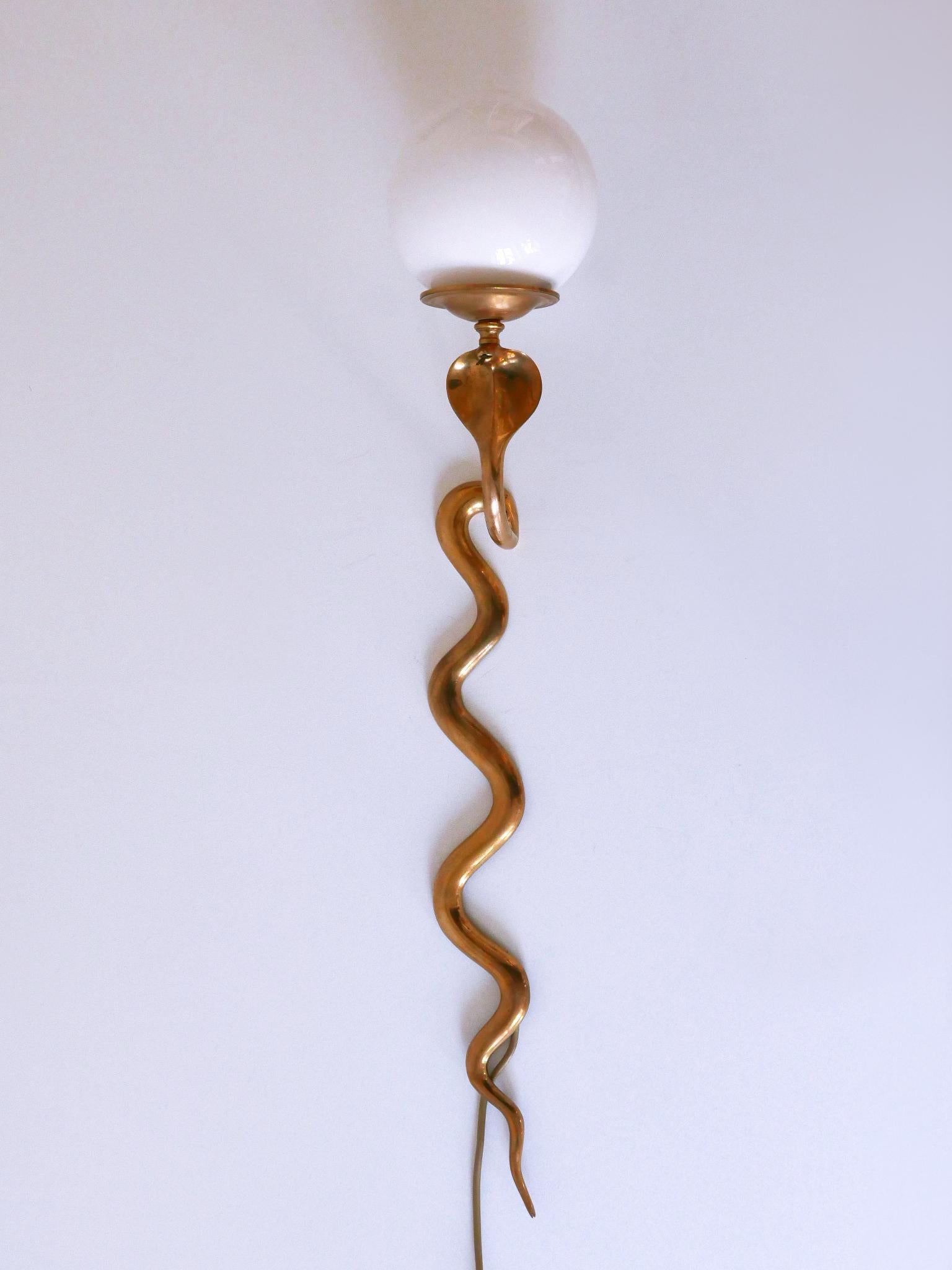 20th Century Rare & Decorative Cast Brass Cobra Sconce or Wall Lamp, possibly Maison Jansen For Sale