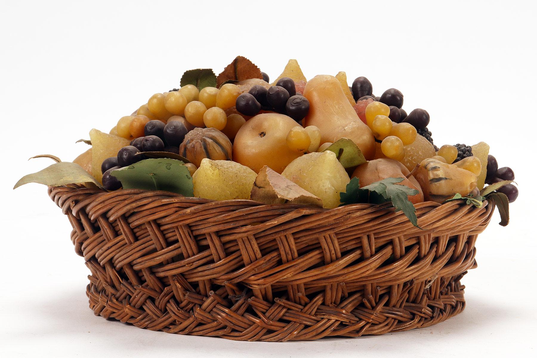 Italian Rare decorative fruit basket made of wax. Italy, second half of the 19th century