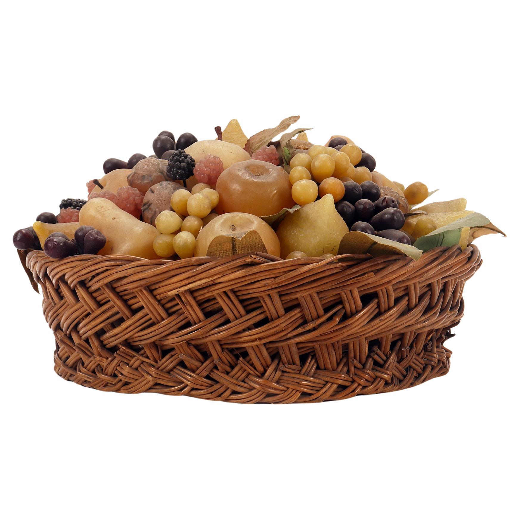 Rare decorative fruit basket made of wax. Italy, second half of the 19th century For Sale