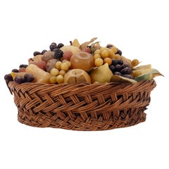 Antique Rare decorative fruit basket made of wax. Italy, second half of the 19th century
