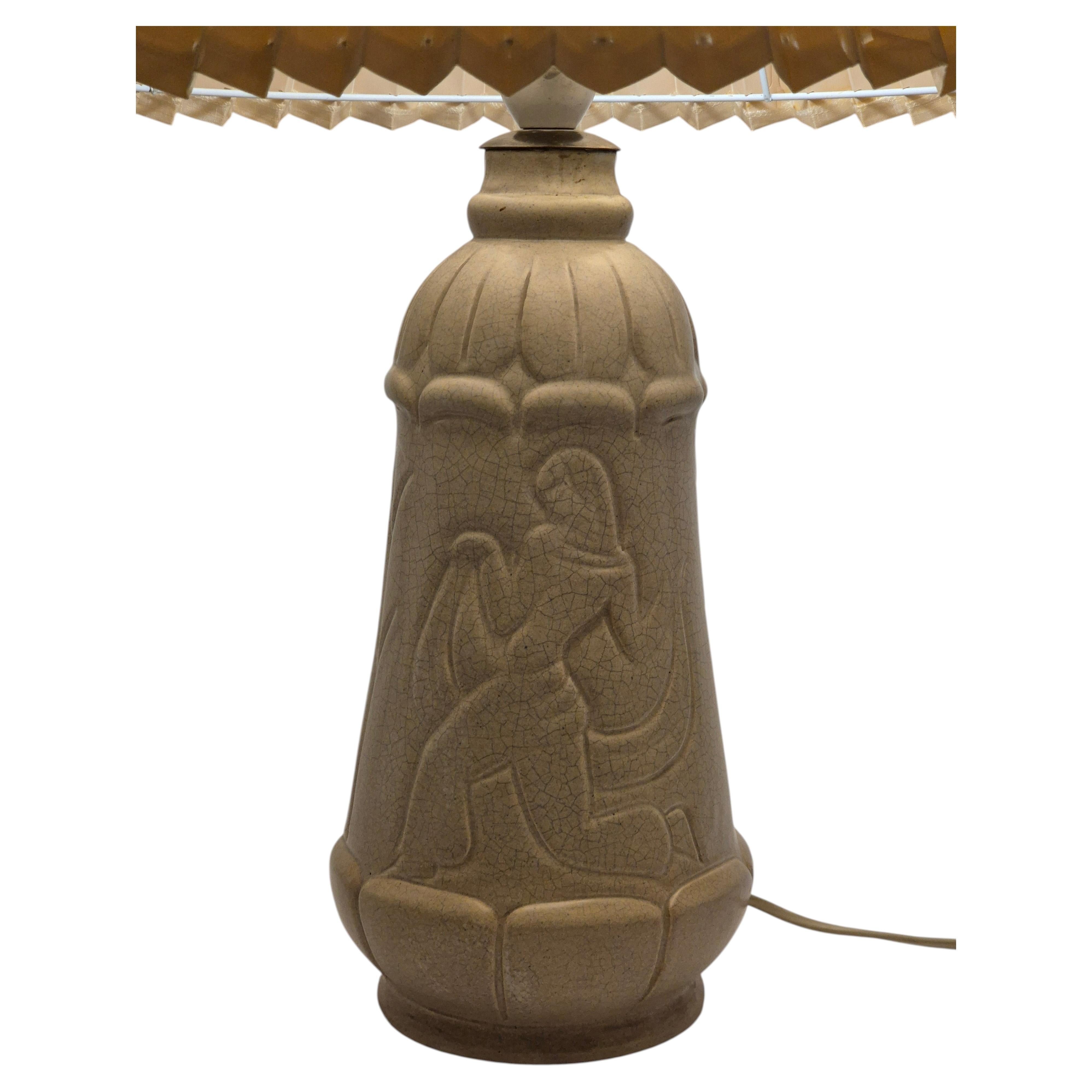 Rare decorative Swedish Grace table lamp, white glazed ceramic by Maggie Wibom. For Sale