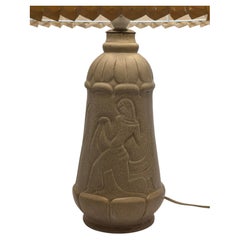 Rare decorative Swedish Grace table lamp, white glazed ceramic by Maggie Wibom.