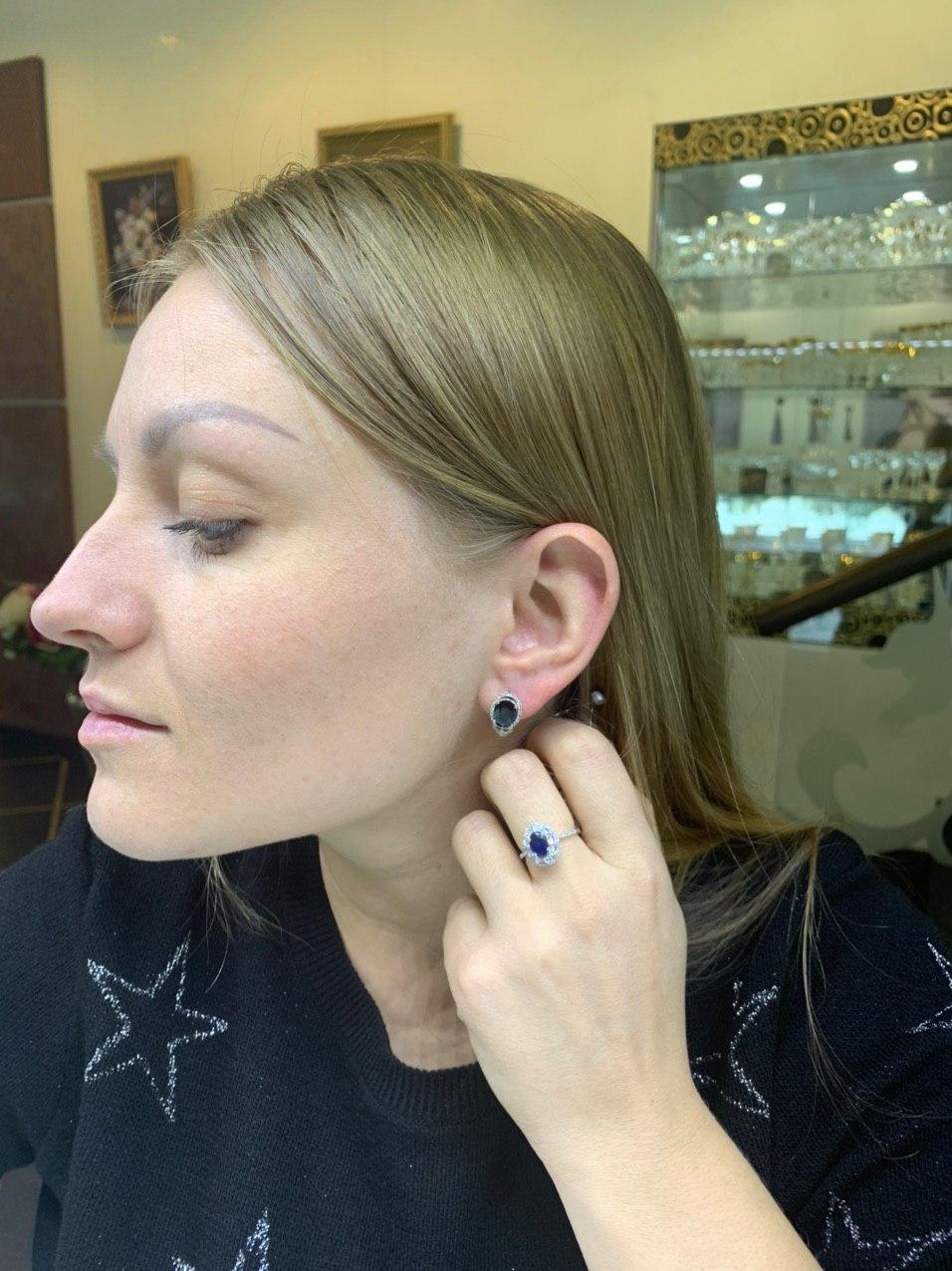 Modern Rare Deep Blue Sapphire Diamond Oval White Gold Earrings For Sale