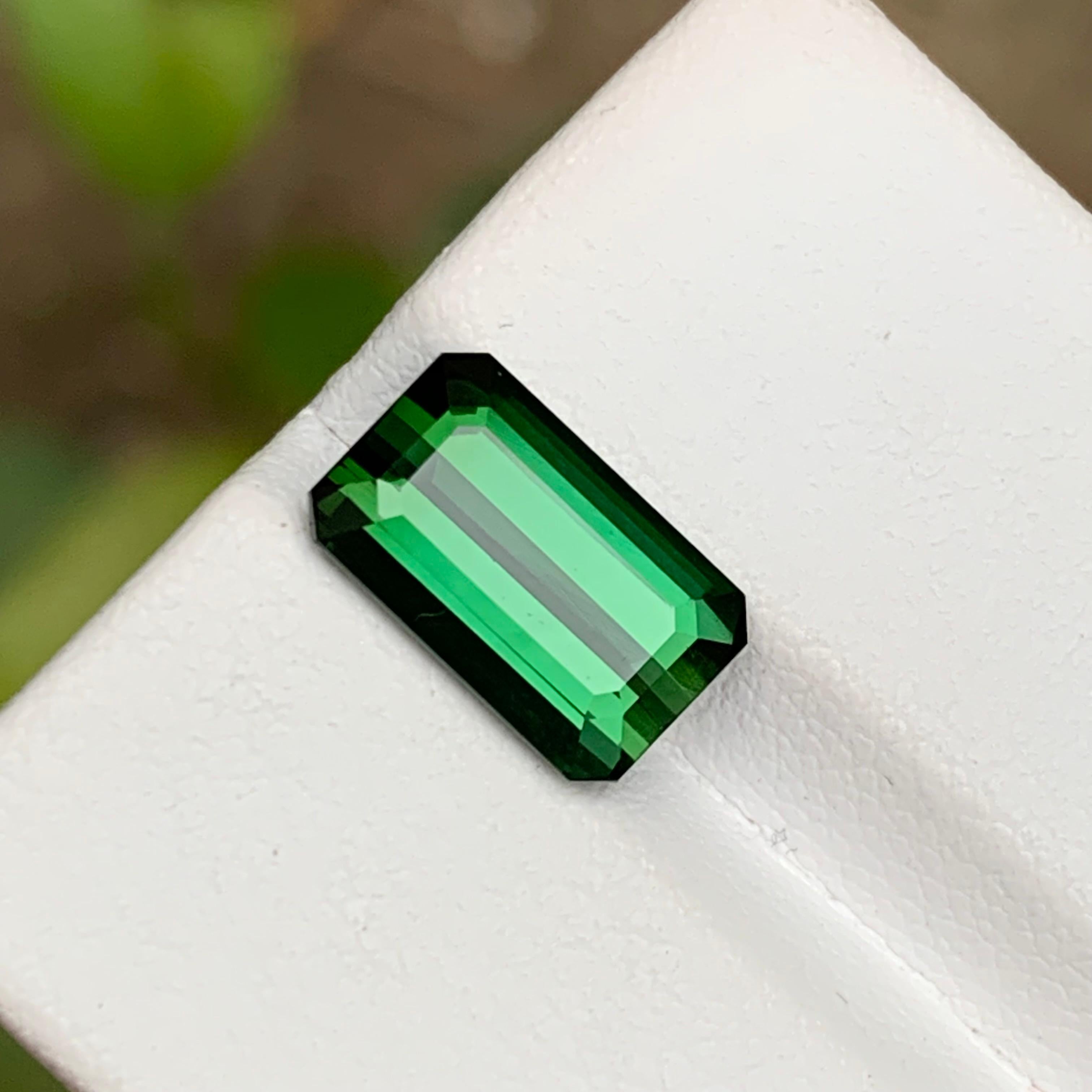 Contemporary Rare Deep Green Natural Tourmaline Loose Gemstone, 3.75 Ct Emerald Cut for Ring For Sale