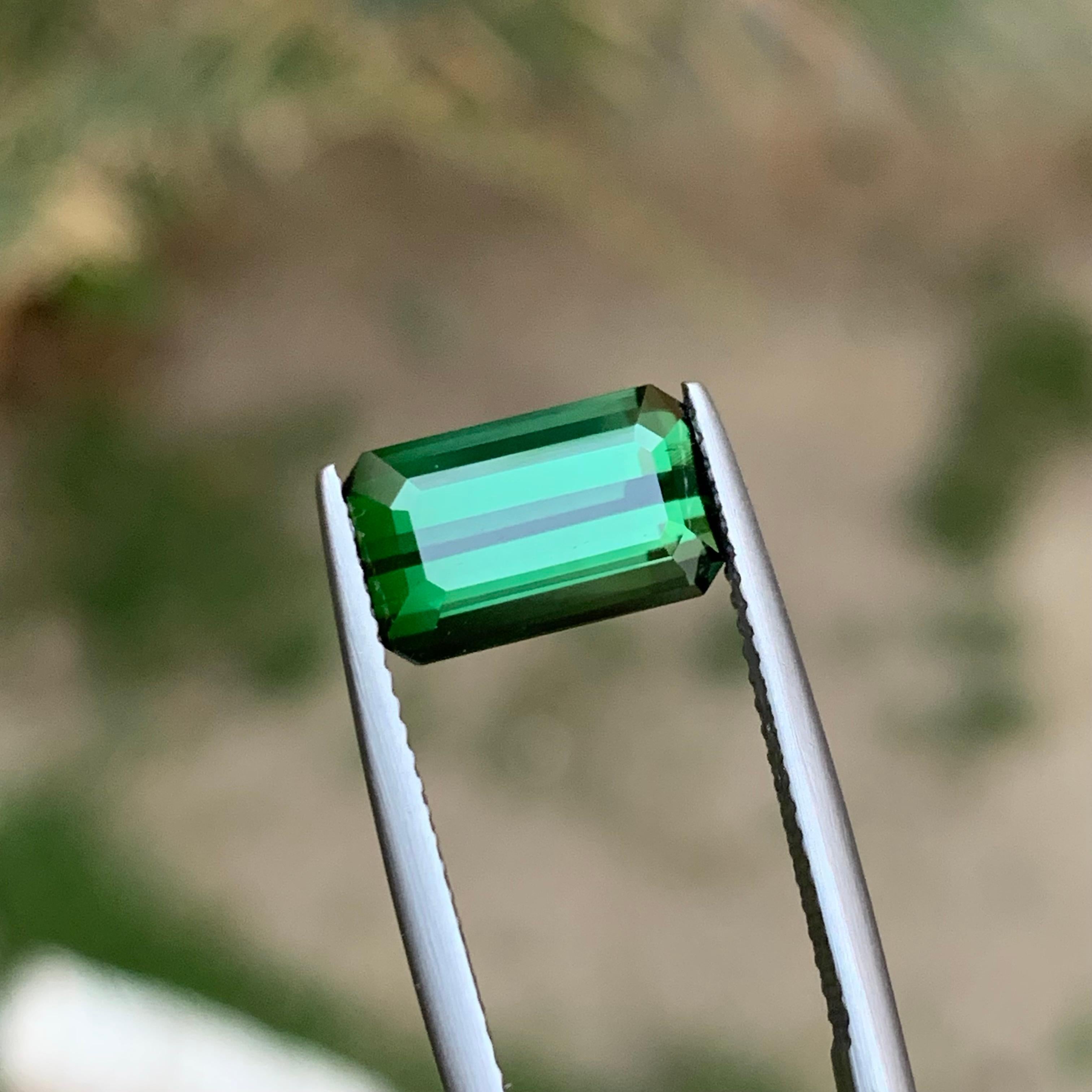 Women's or Men's Rare Deep Green Natural Tourmaline Loose Gemstone, 3.75 Ct Emerald Cut for Ring For Sale