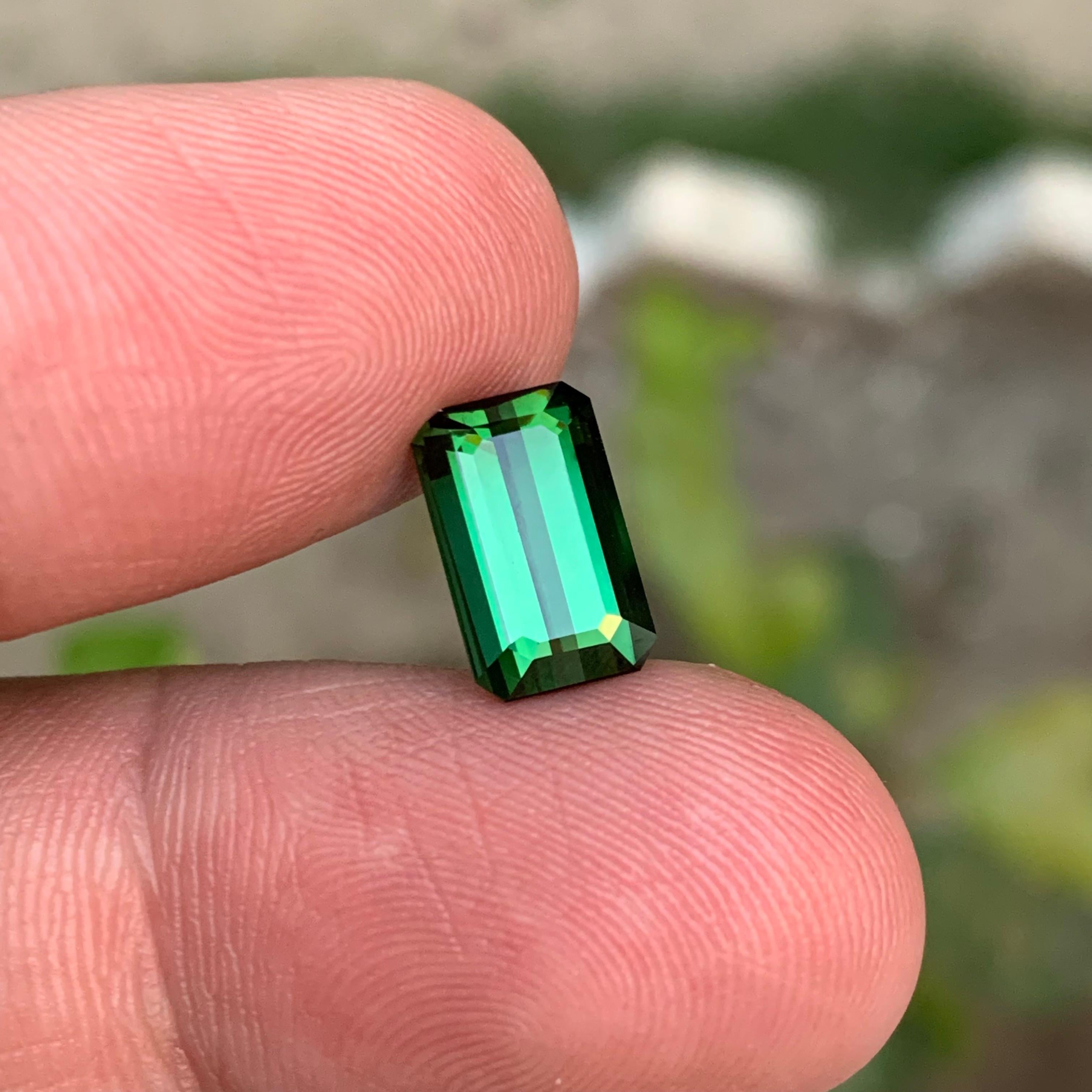 Rare Deep Green Natural Tourmaline Loose Gemstone, 3.75 Ct Emerald Cut for Ring For Sale 2