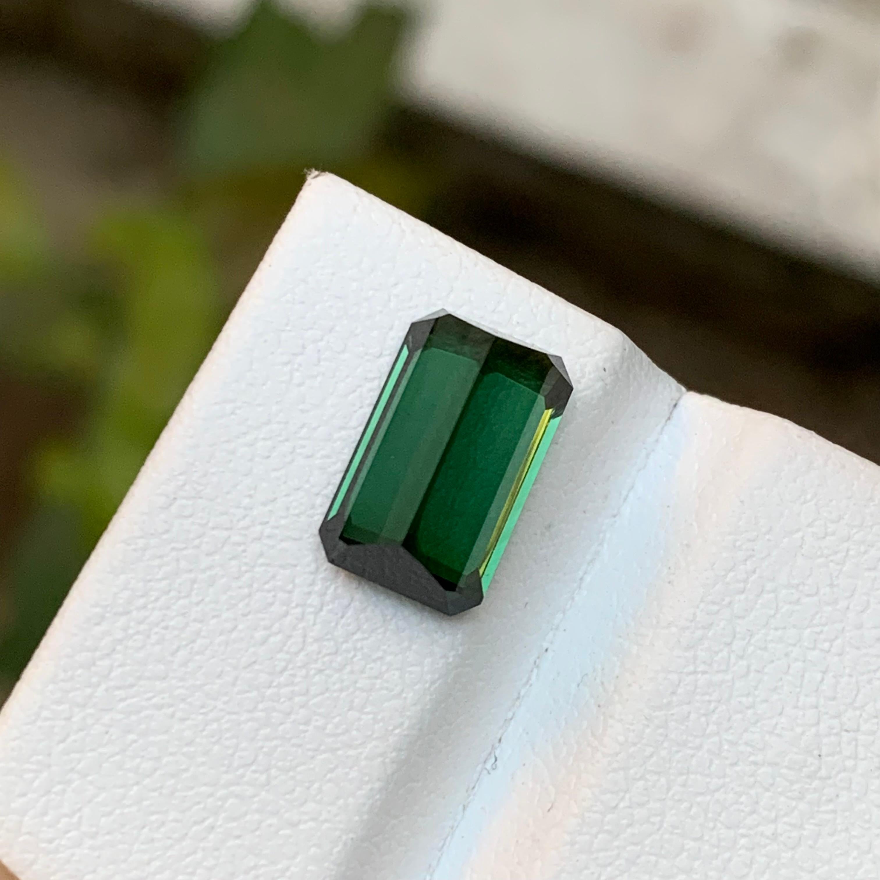 Rare Deep Green Natural Tourmaline Loose Gemstone, 3.75 Ct Emerald Cut for Ring For Sale 4