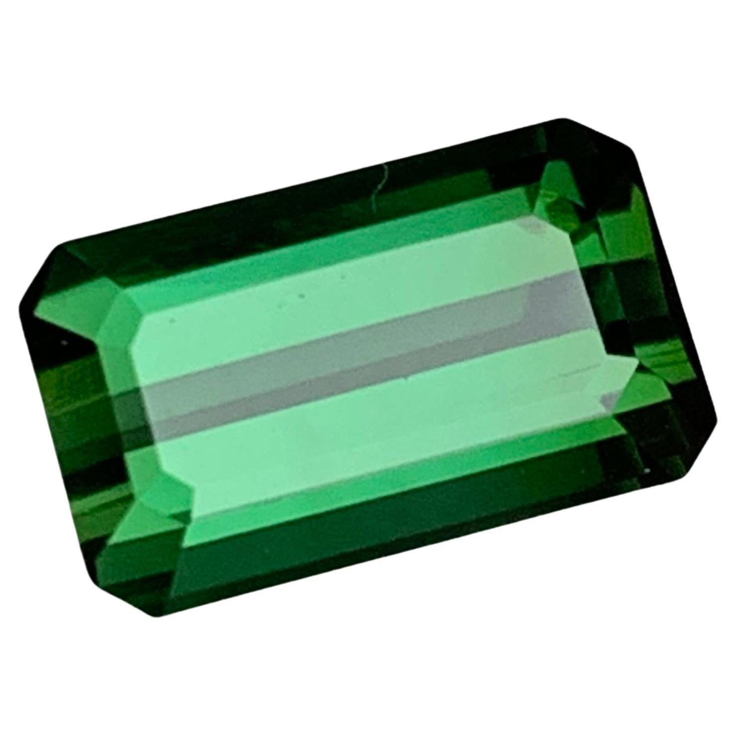 Rare Deep Green Natural Tourmaline Loose Gemstone, 3.75 Ct Emerald Cut for Ring