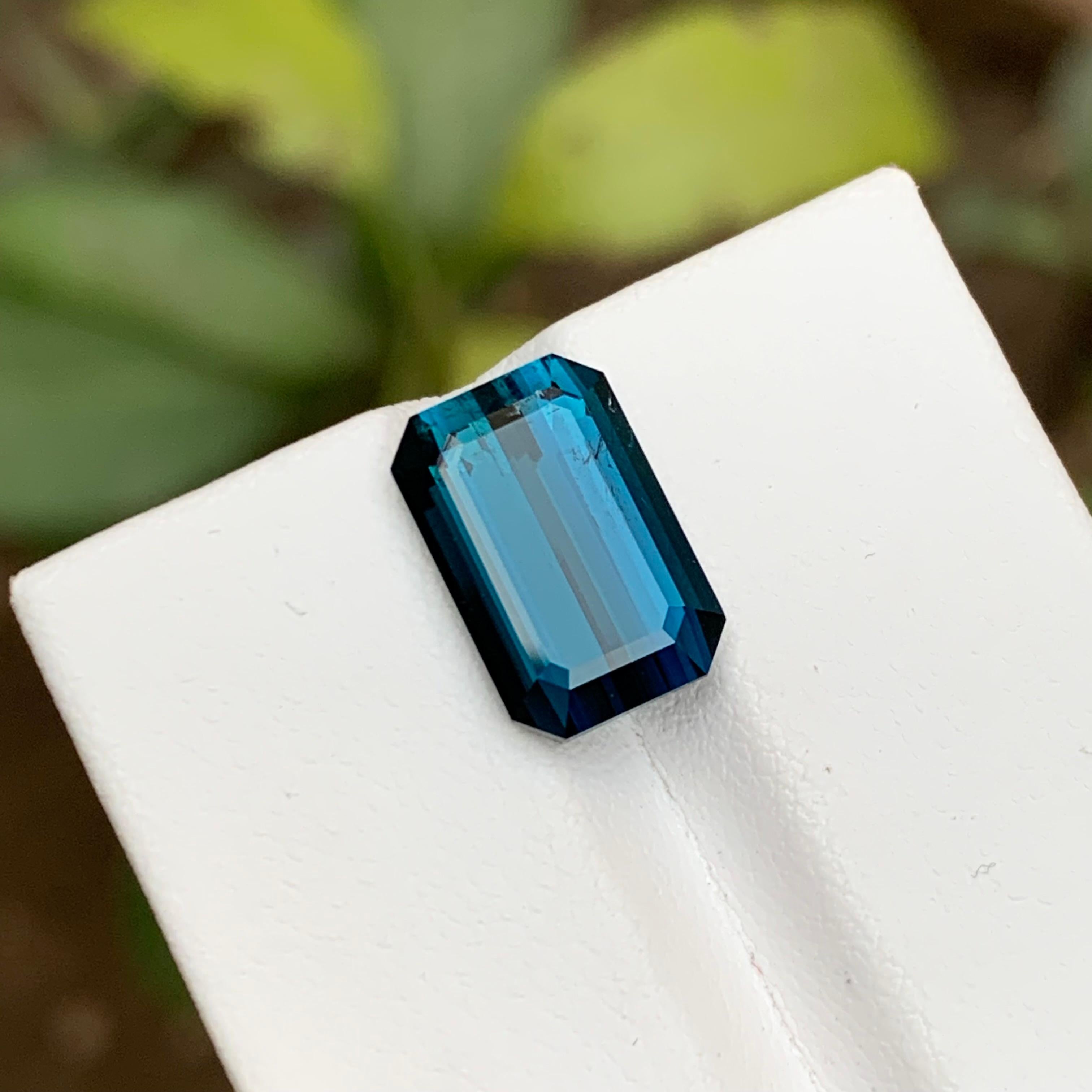 Rare Deep Inky Blue Natural Tourmaline Gemstone, 6.15 Ct Emerald Cut for Ring Af 6