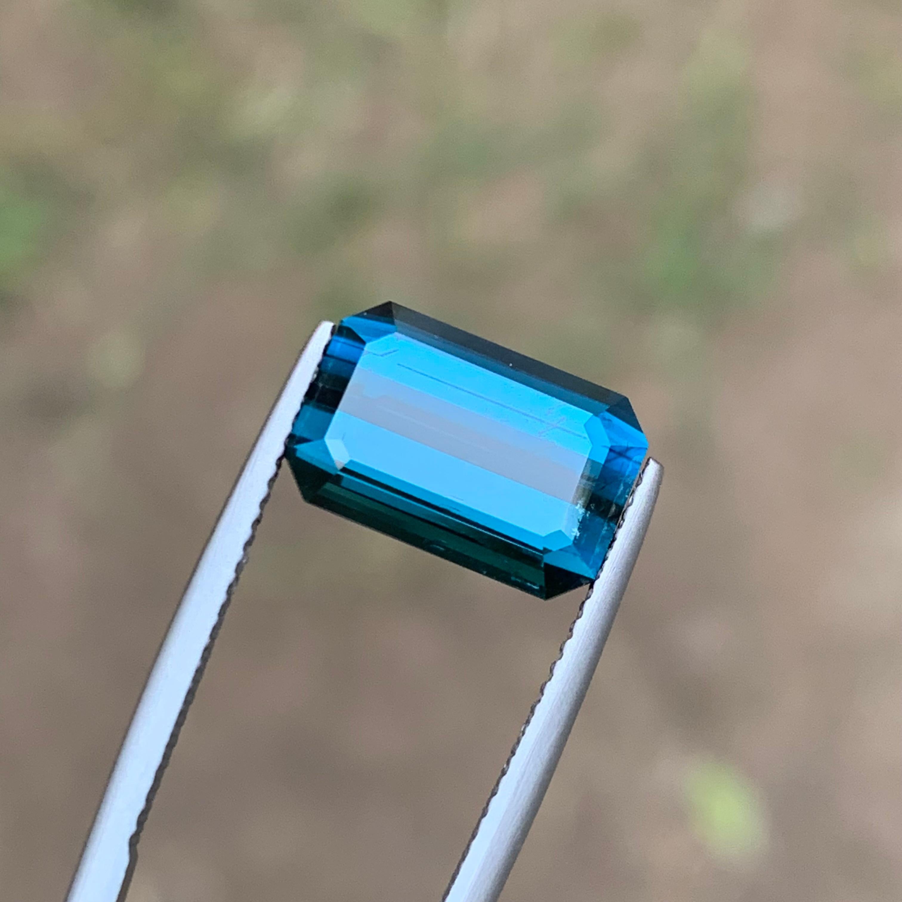 Women's or Men's Rare Deep Inky Blue Natural Tourmaline Gemstone, 6.15 Ct Emerald Cut for Ring Af