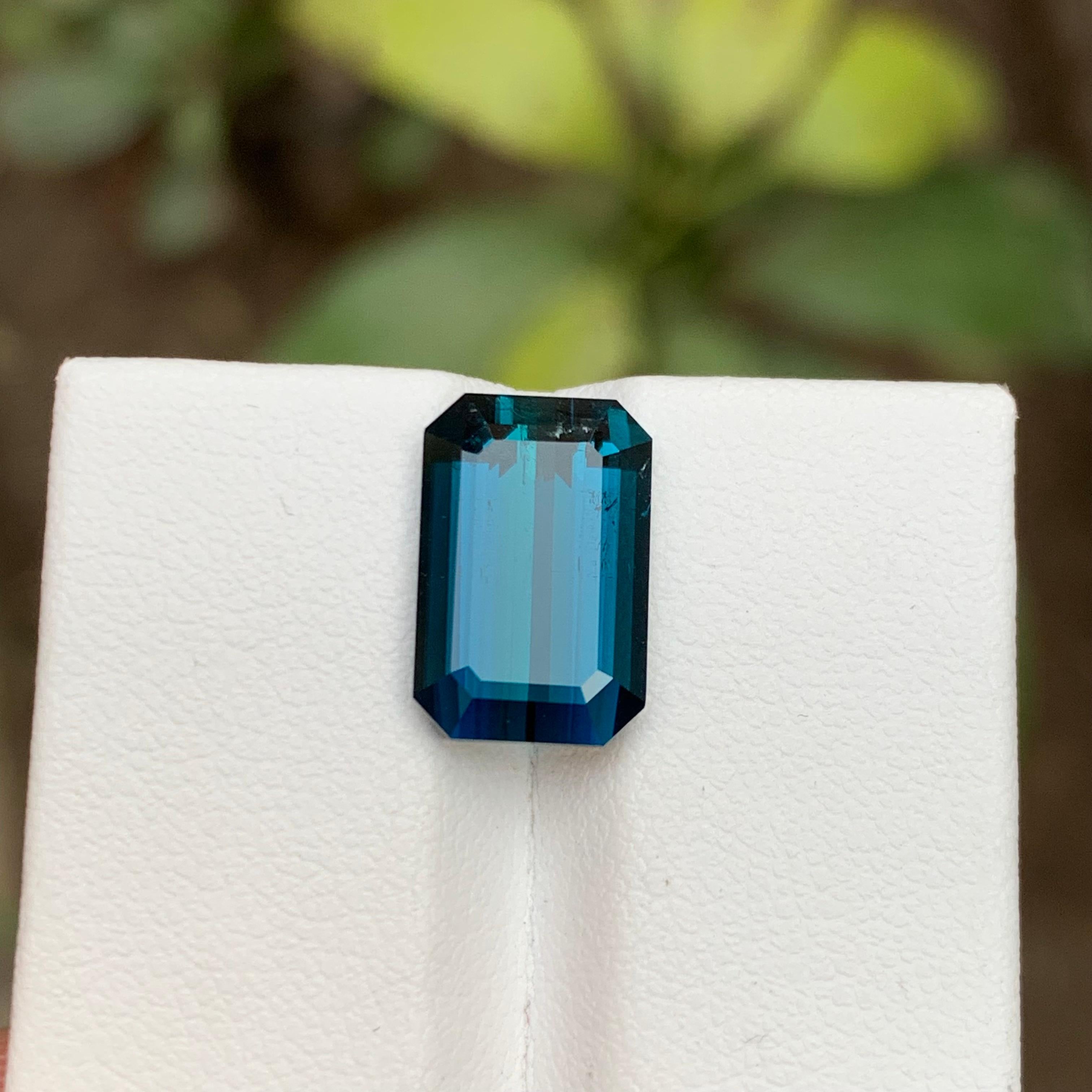 Rare Deep Inky Blue Natural Tourmaline Gemstone, 6.15 Ct Emerald Cut for Ring Af 1