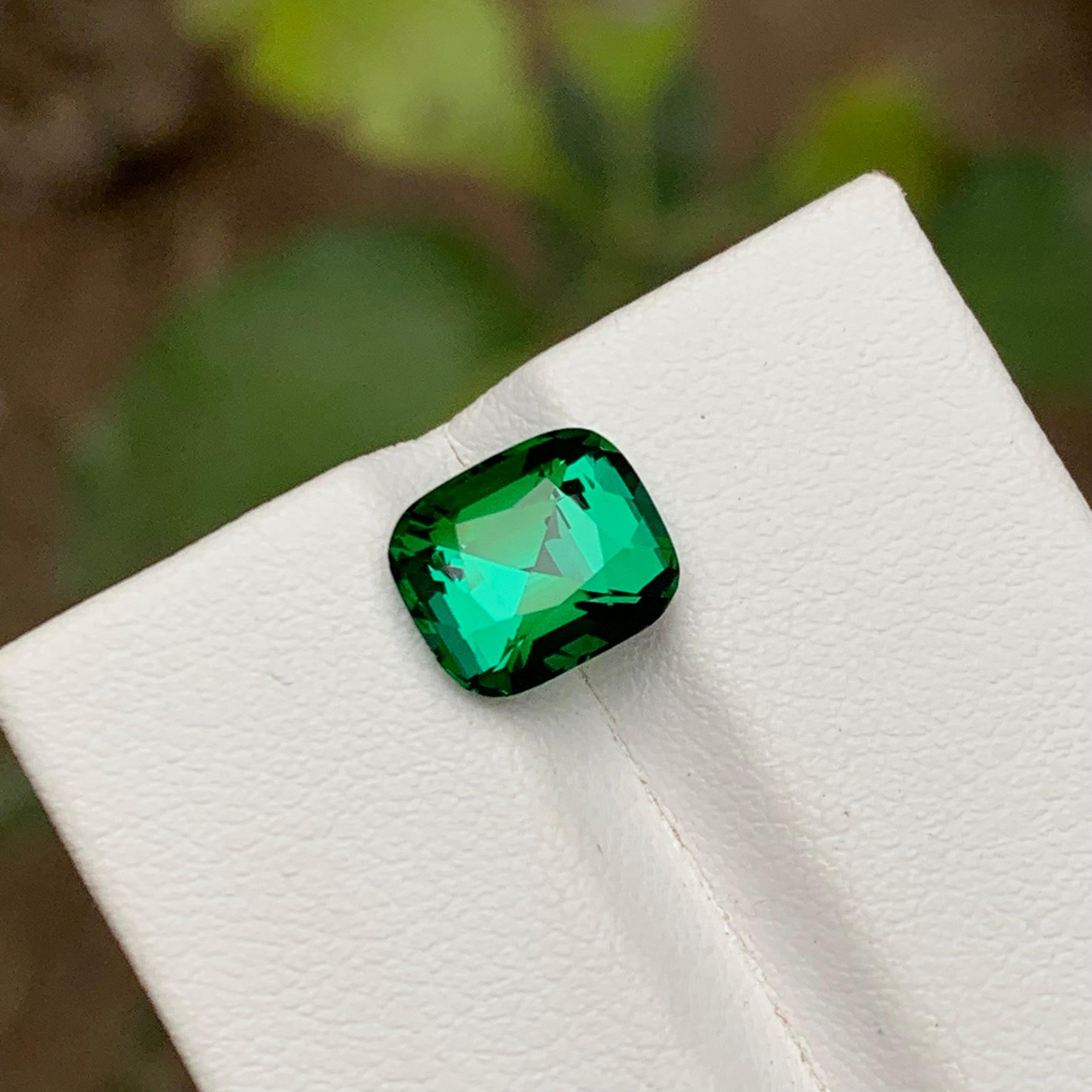 Deep Green Bluish Hue Natural Tourmaline Ring Gemstone, 2.70Ct Cushion Cut-Jewel For Sale 8