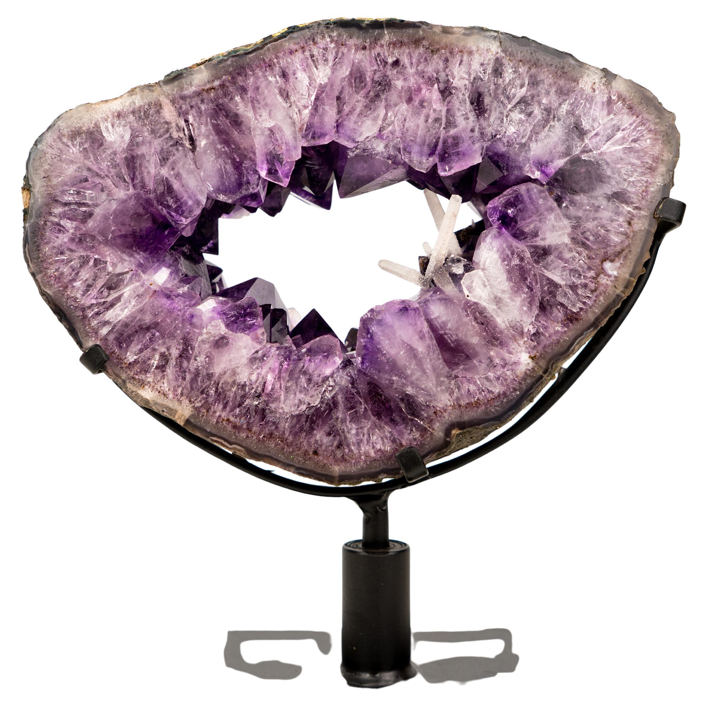 Rare Deep Purple Amethyst Geode Portal with Calcite Inclusions