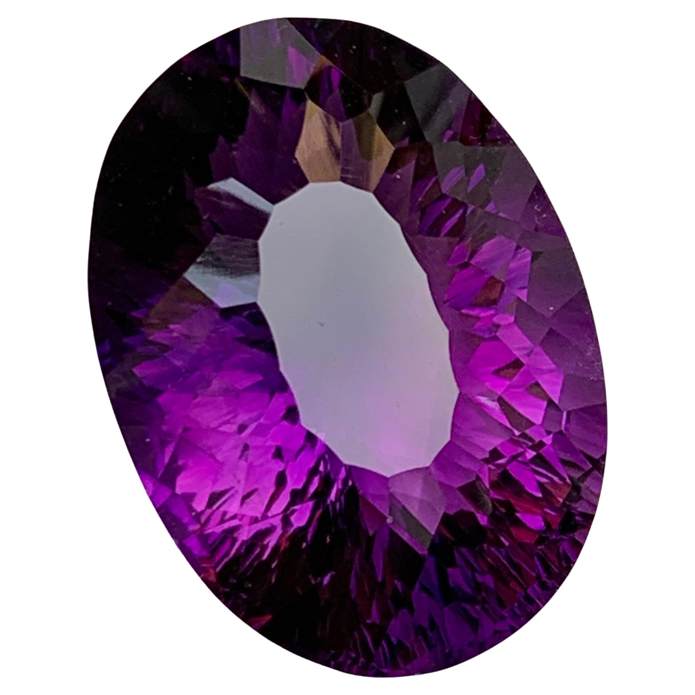 Rare Deep Purple Natural Amethyst Gemstone, 48.50 Carat Concave Cut for Pendant