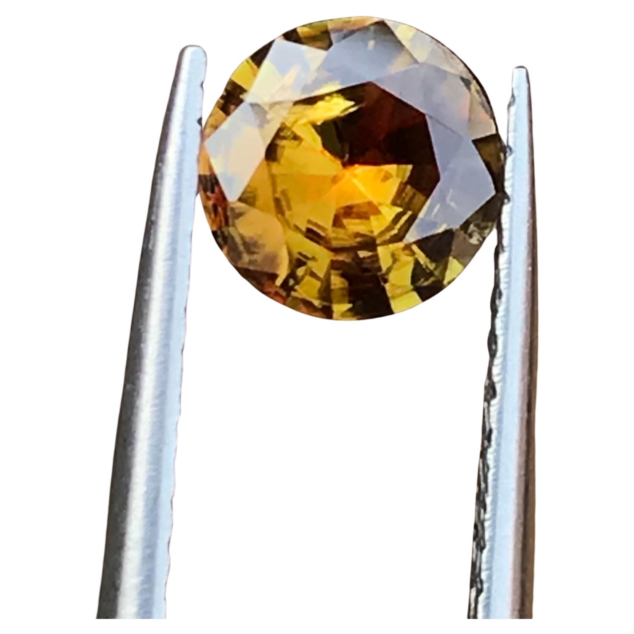 Rare Deep Yellow Natural Sphene Loose Gemstone, 0.75 Ct Round Brilliant for Ring For Sale
