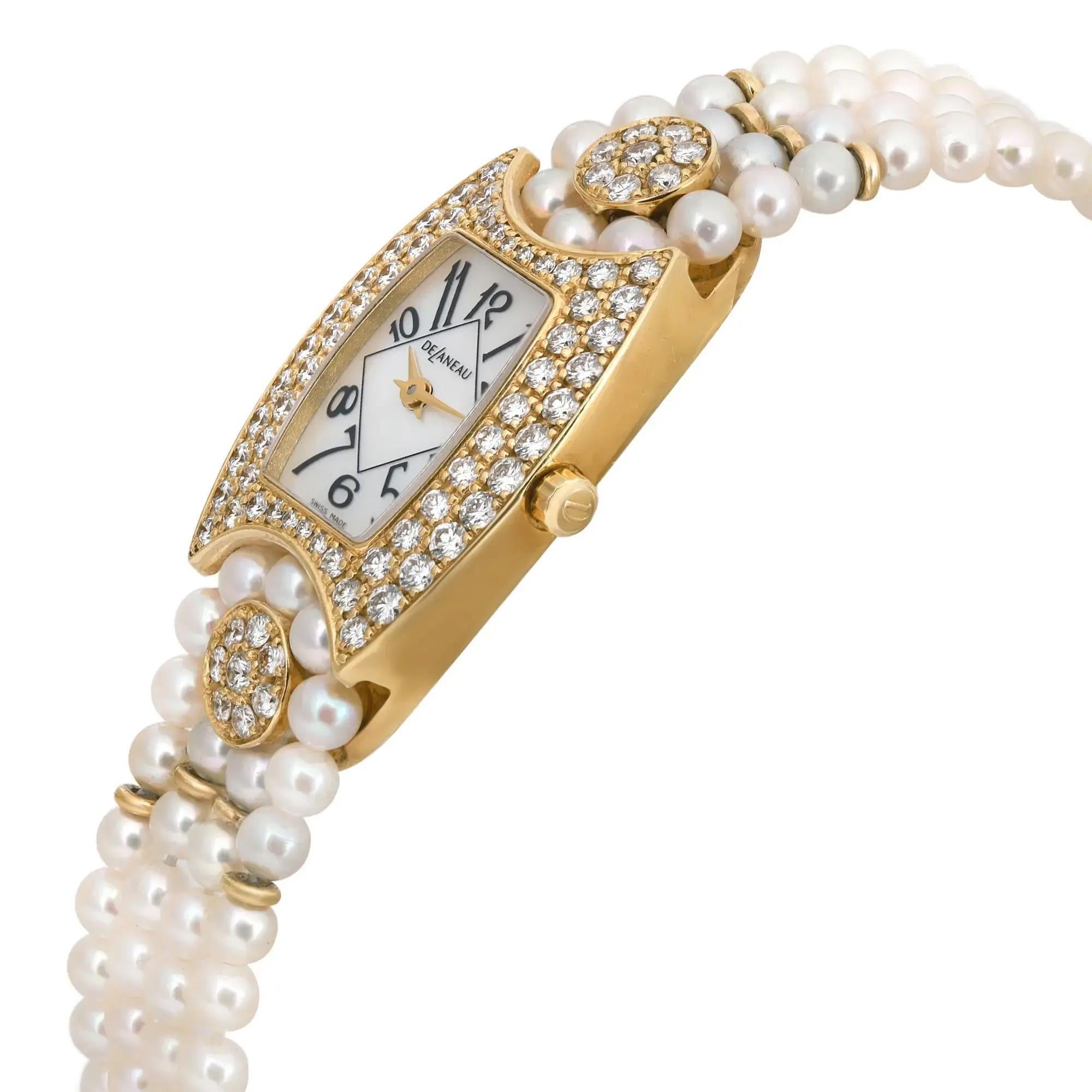 Women's Rare DeLaneau First Lady 18k Gold MOP Dial Pearl Diamond Ladies Watch LFLY6