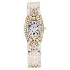 Raro reloj DeLaneau First Lady 18k Gold MOP Dial Pearl Diamond Ladies Watch LFLY6