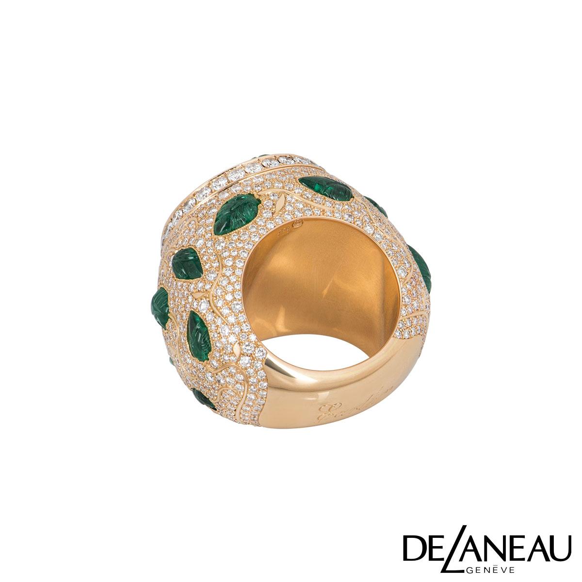 Rare DeLaneau Rose Gold, Diamond and Emerald Ring Watch 7.60 Carat IGR Certified 1