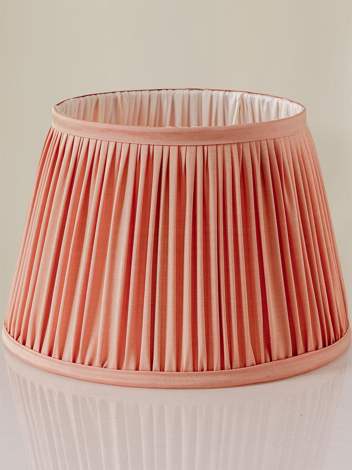 20th Century Rare Delft Green Table Lamp (1950-1970) with New Pleated Peach Silk Shade