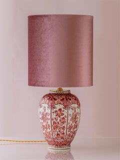 Rare Delft Red Table Lamp (1935-1979) with New Old Rose Velvet Shade