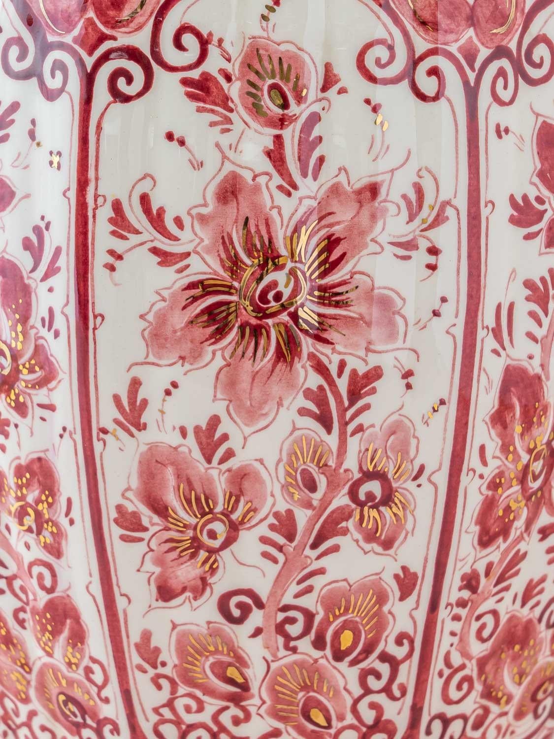 Rare Delft Red Table Lamp (1935-1979) with New Old Rose Velvet Shade 1