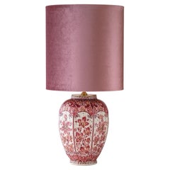 Seltene Delft Rote Tischlampe (1935-1979) mit New Old Rose Velvet Schirm