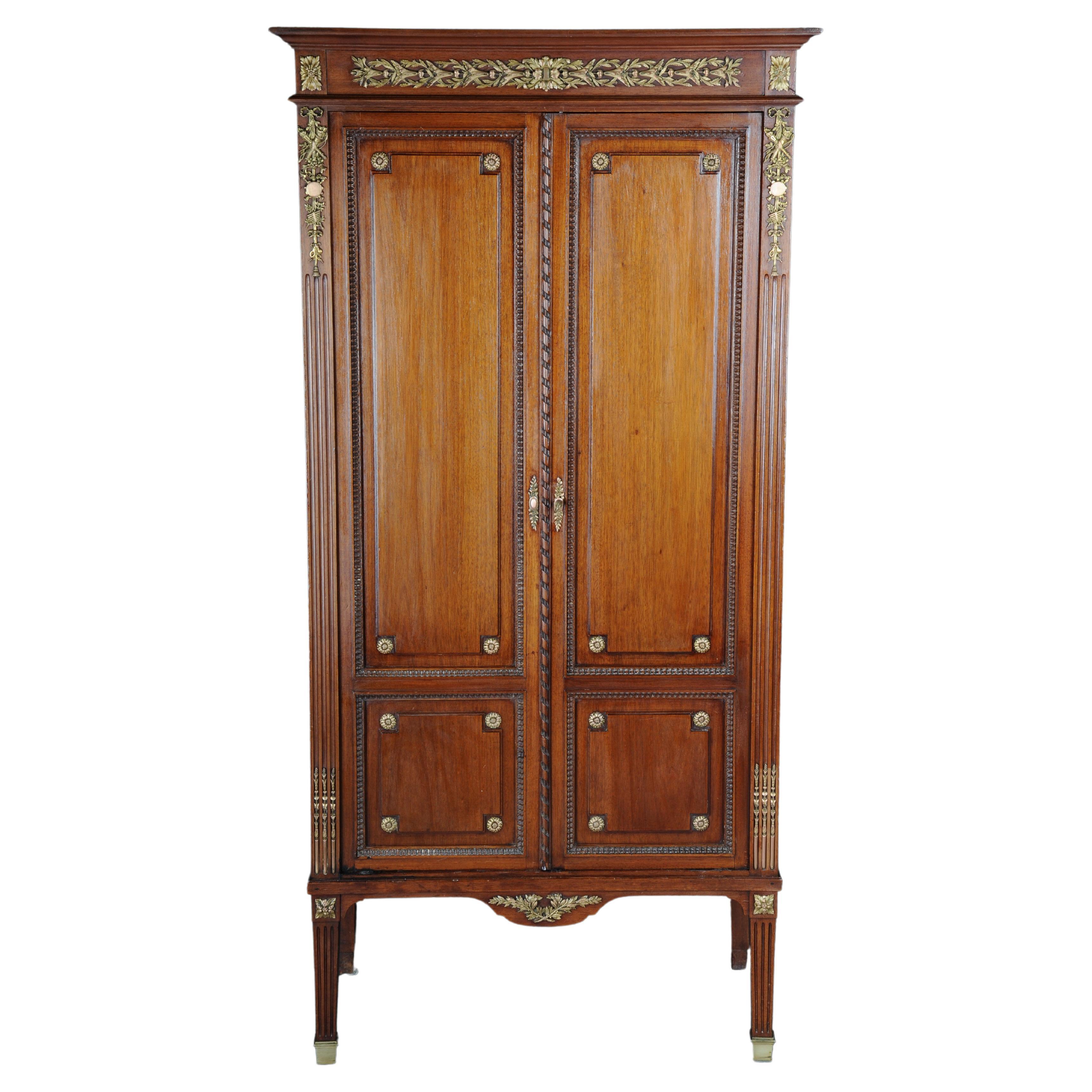 Rare delicate mahogany music cabinet around 1880, Louis XVI For Sale
