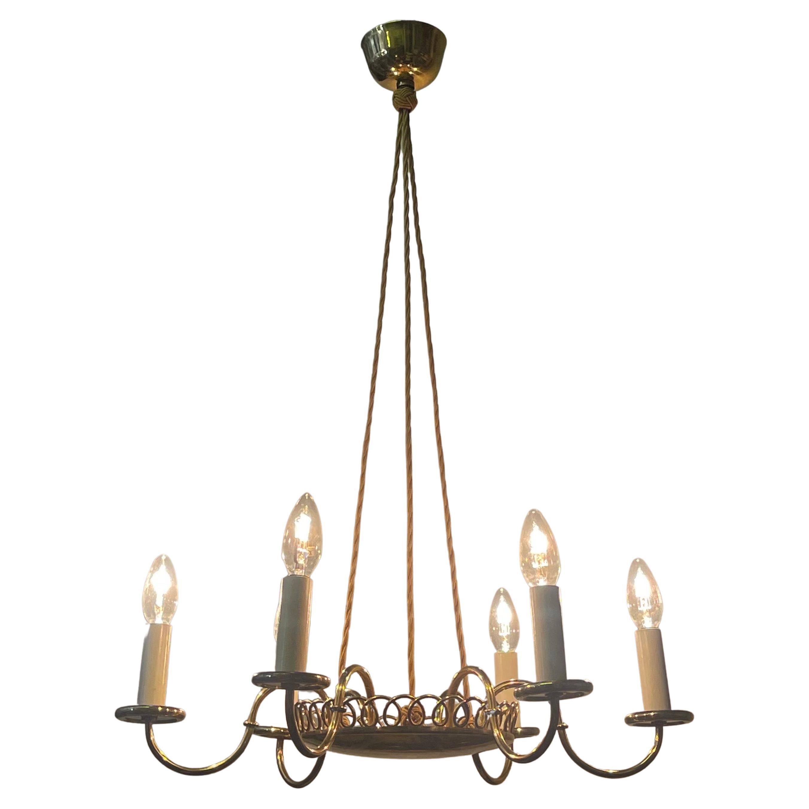  Delicate Polished Brass Chandelier by Josef Frank, 1950s (restored) For Sale 6