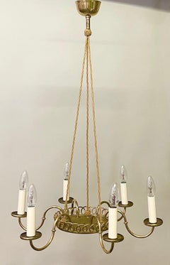 Delicate Polished Brass Chandelier by Josef Frank, 1950s (restored)