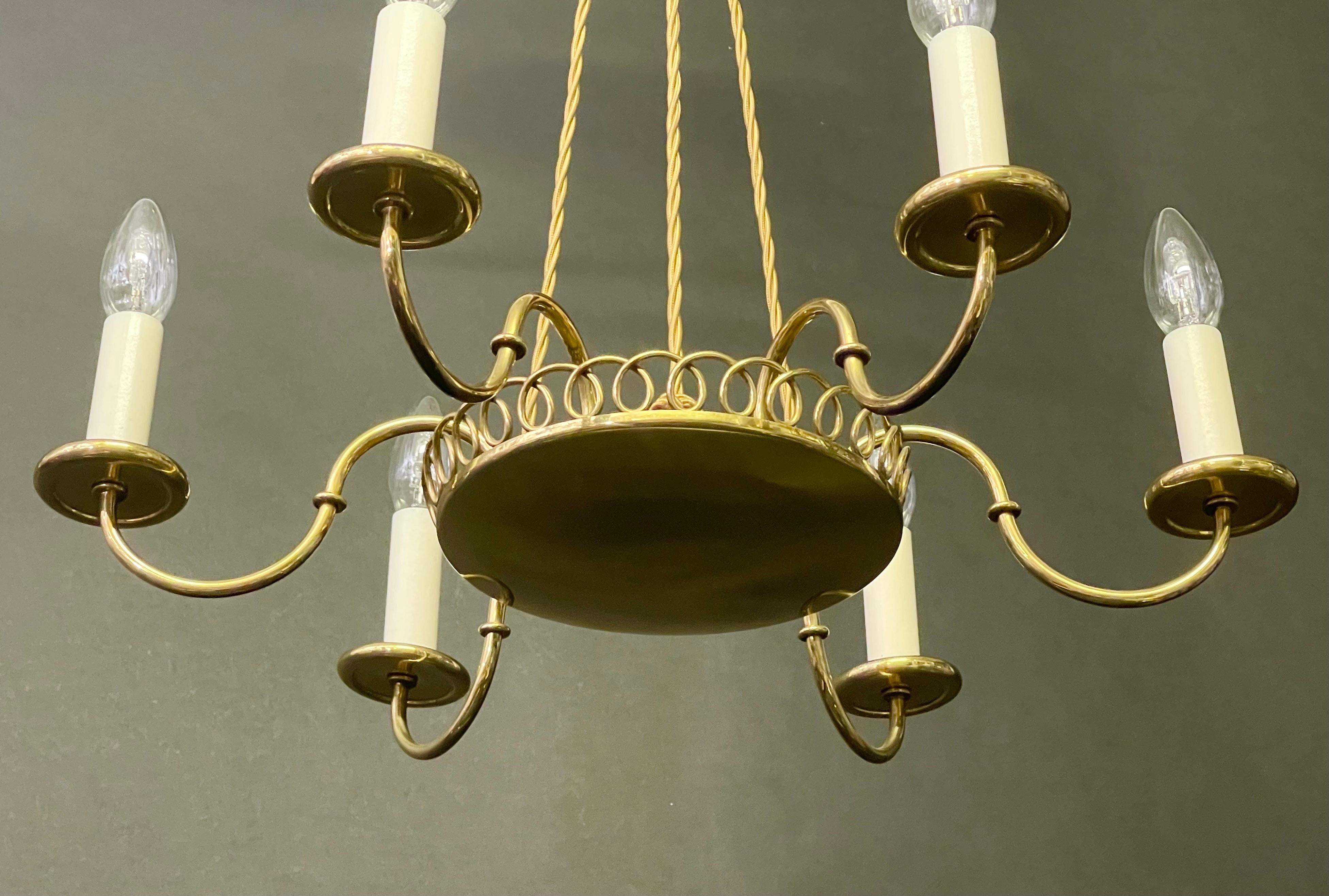  Delicate Polished Brass Chandelier by Josef Frank, 1950s (restored) In Excellent Condition For Sale In Wiesbaden, Hessen