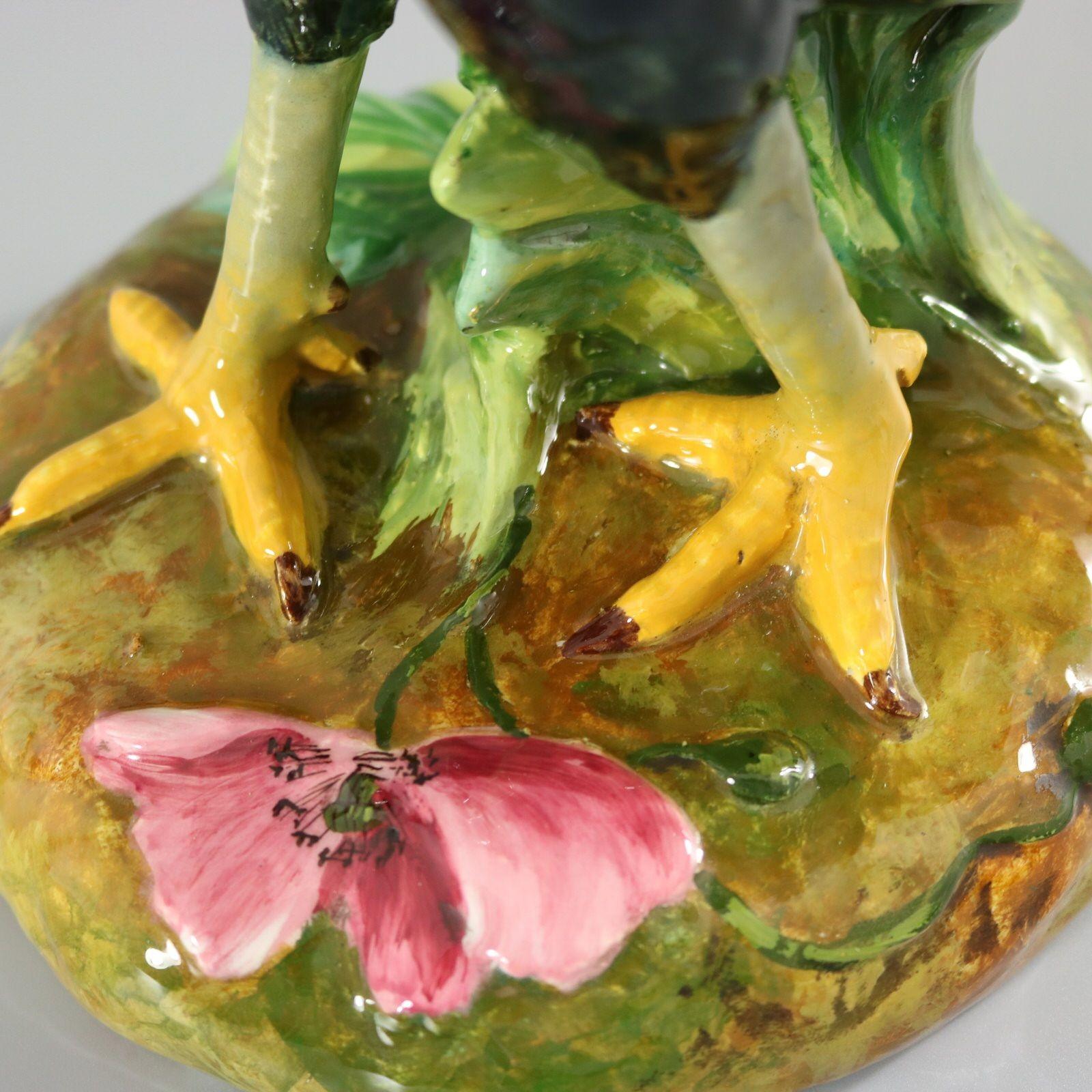 Rare Delphin Massier Majolica Crowing Rooster Figural Vase For Sale 6